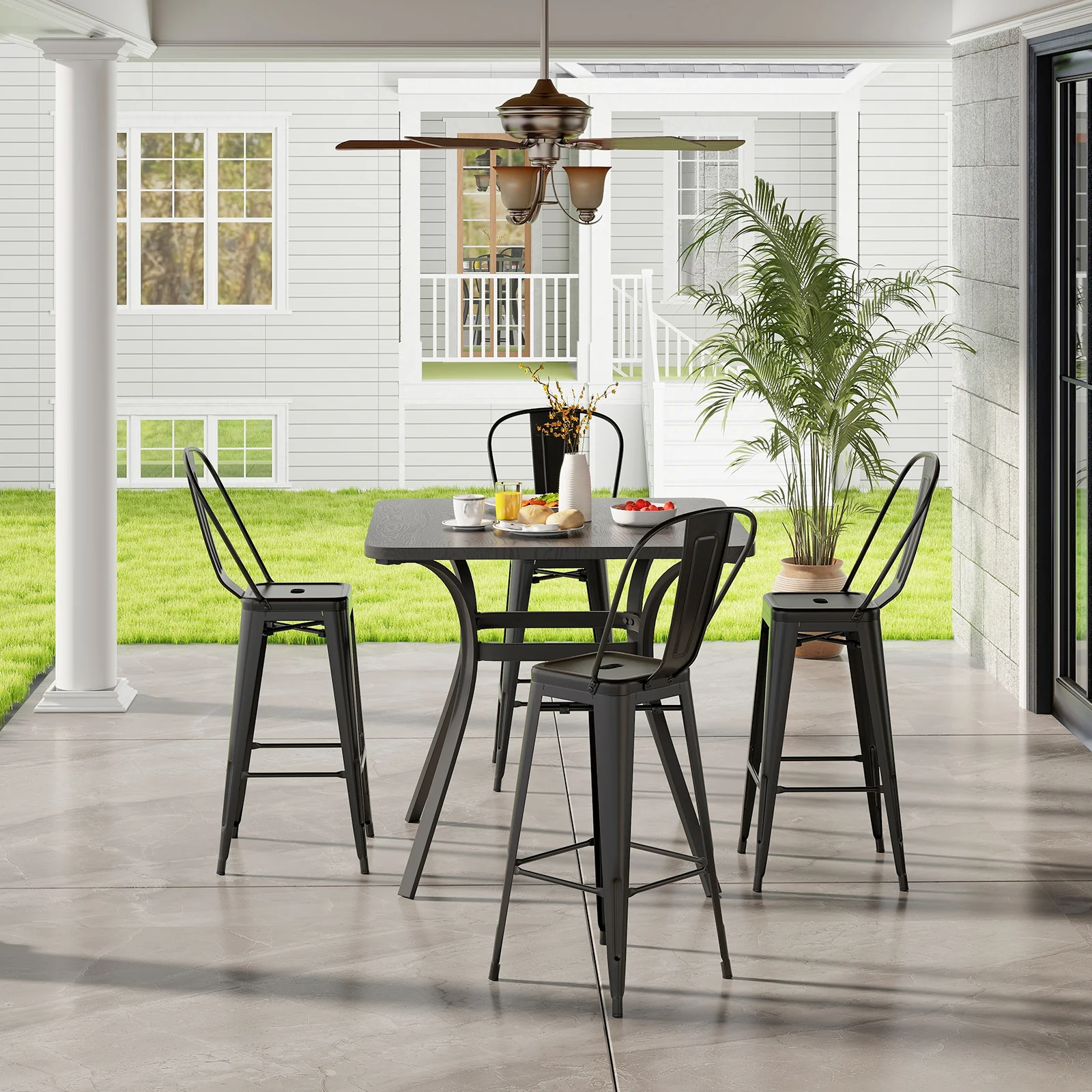 Stackable Metal Bar Stools, Set of 4, Removable Backrest, Black - Image 7