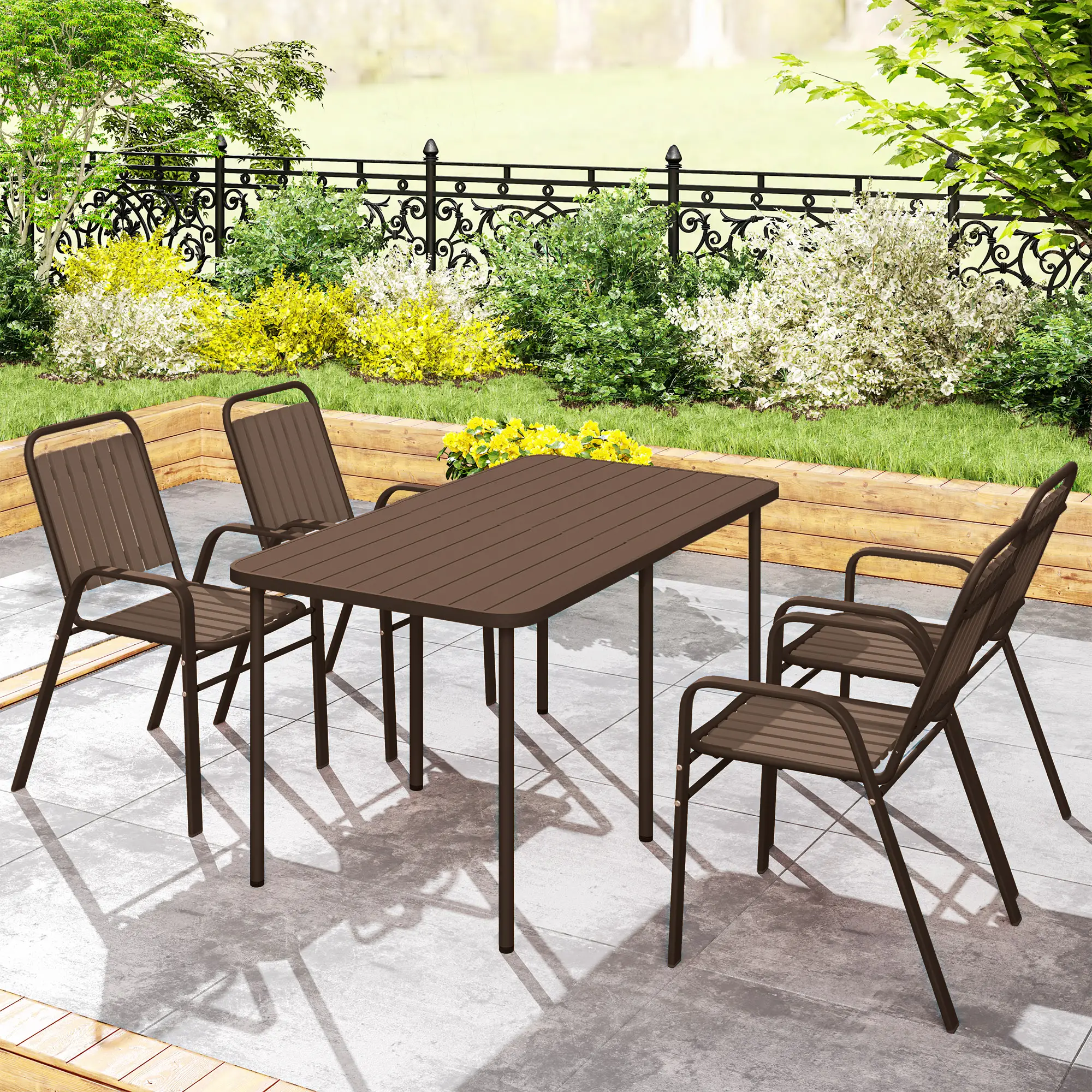 Stackable Outdoor Dining Chairs, Set of 4, Dark Brown - Image 10