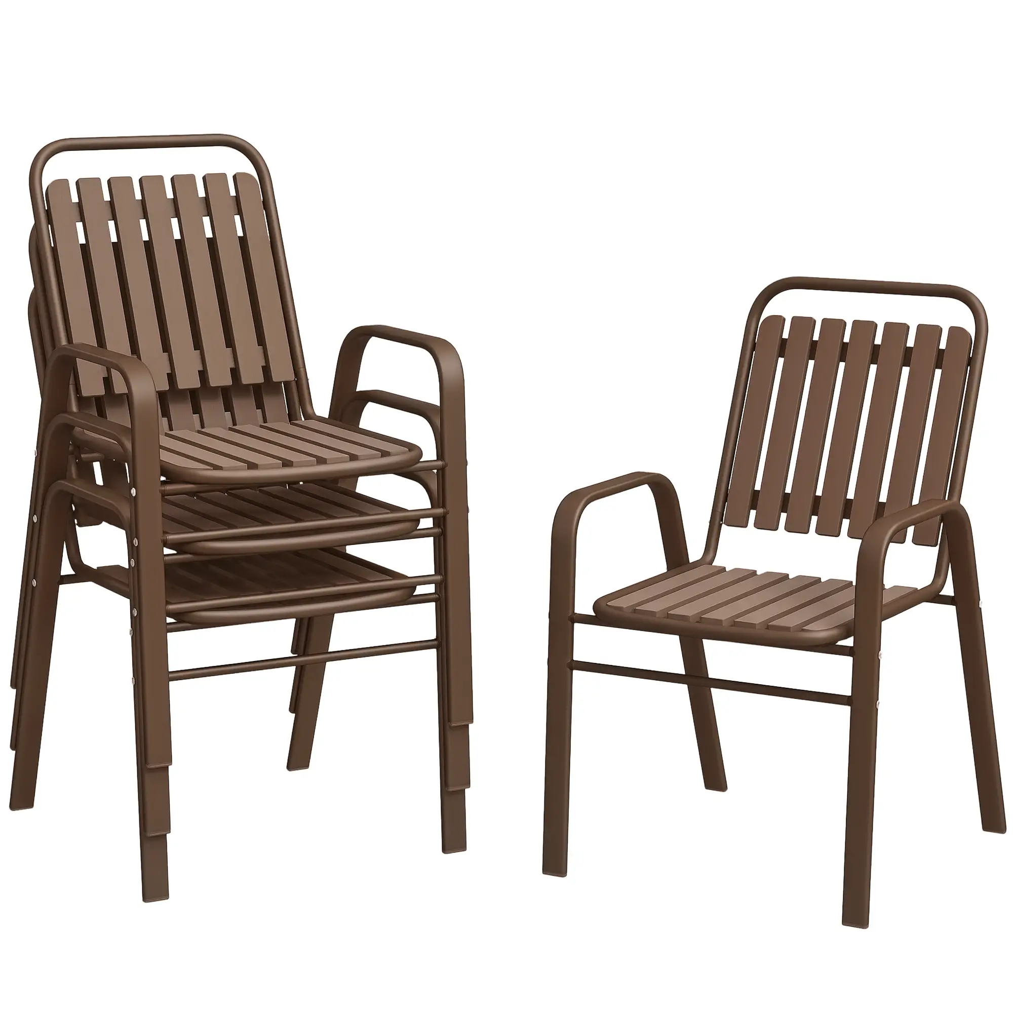 Stackable Outdoor Dining Chairs, Set of 4, Dark Brown - Image 11