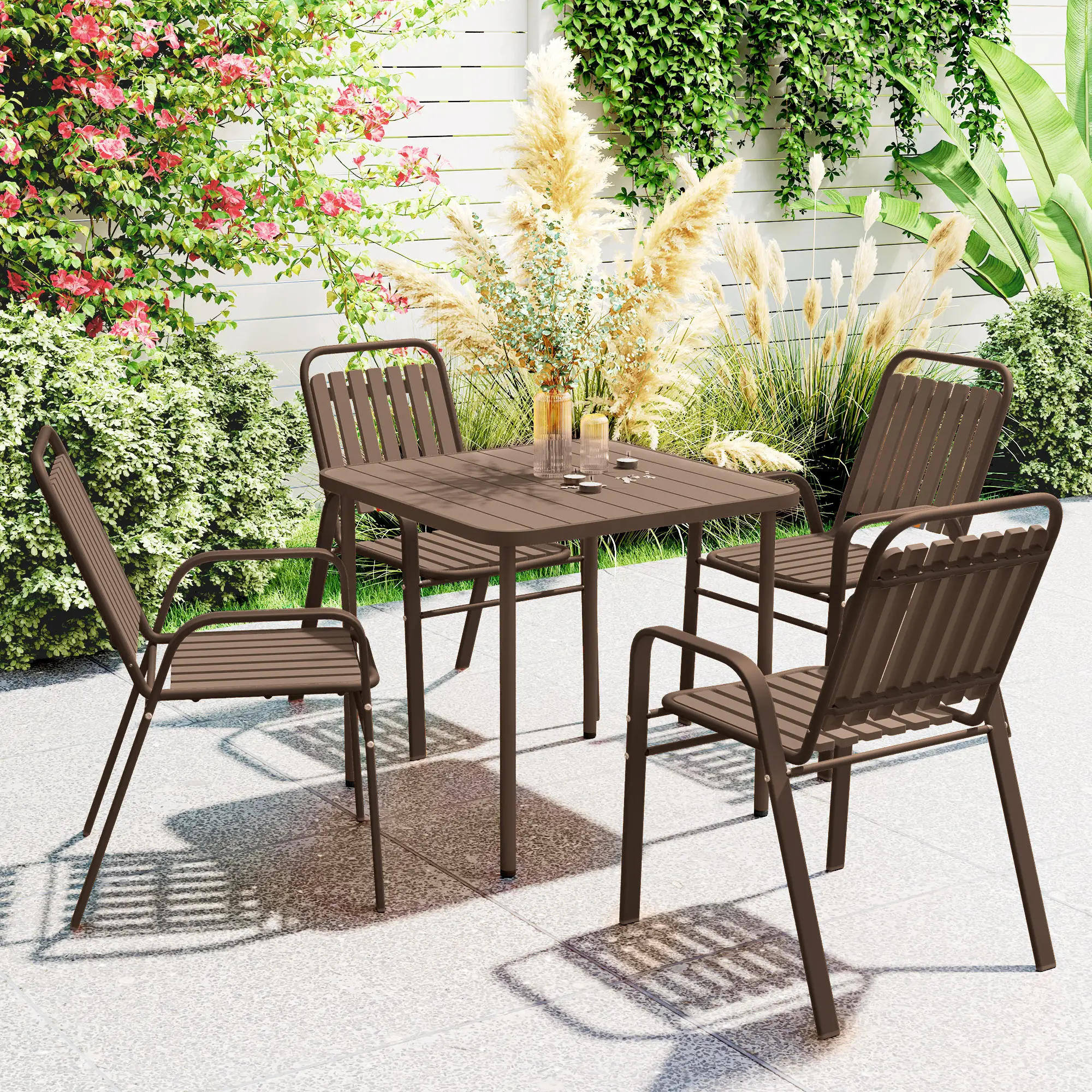 Stackable Outdoor Dining Chairs, Set of 4, Dark Brown - Image 2