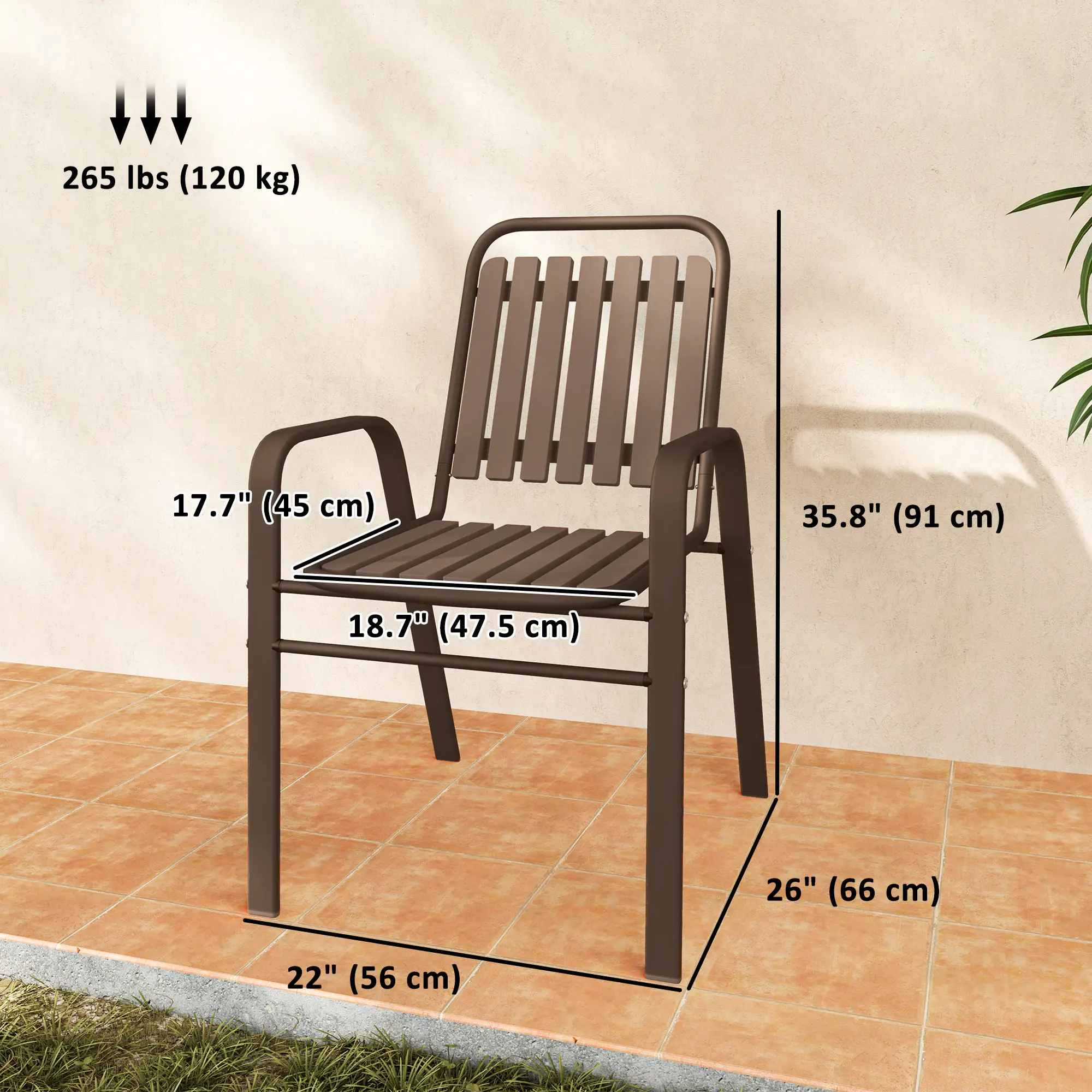 Stackable Outdoor Dining Chairs, Set of 4, Dark Brown - Image 3