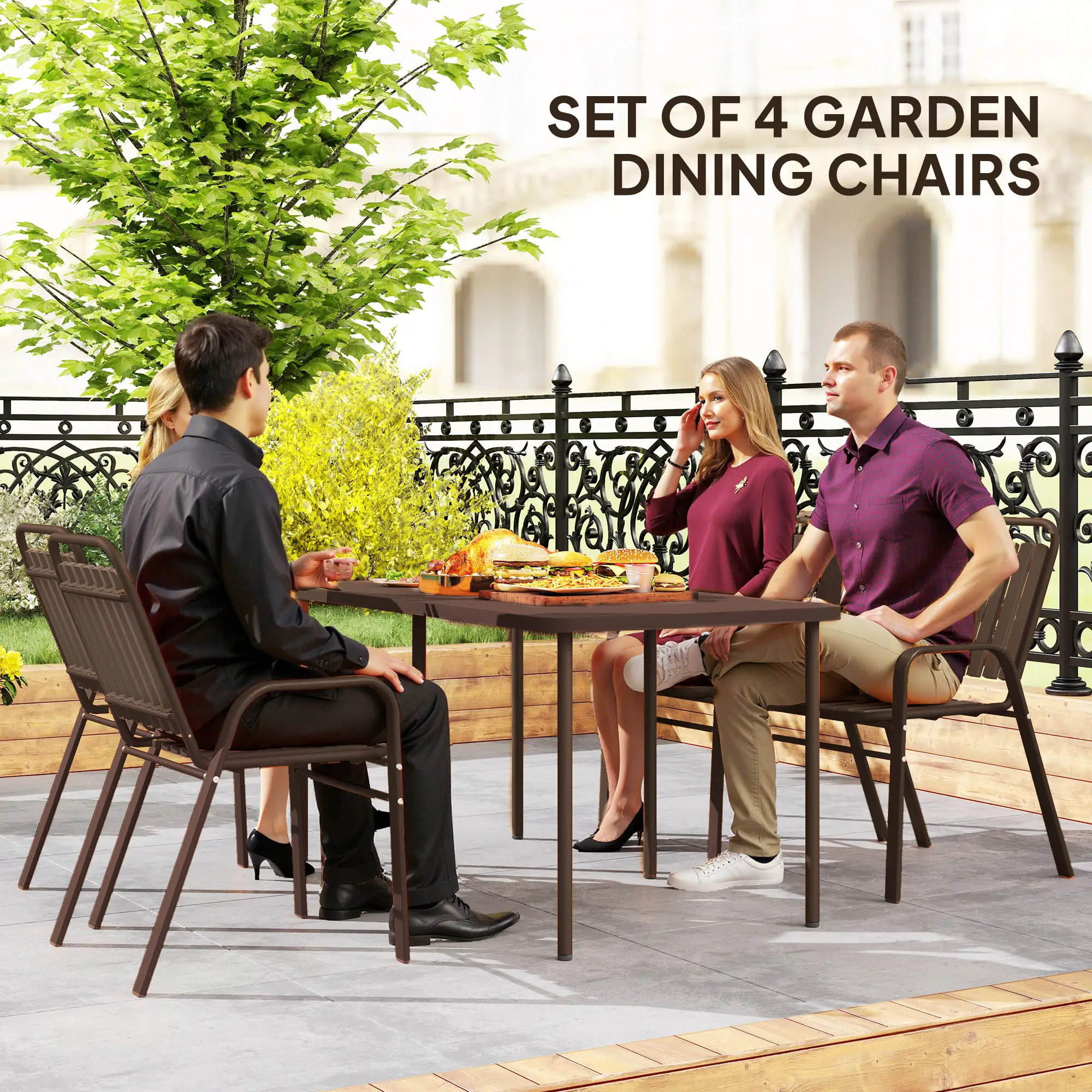 Stackable Outdoor Dining Chairs, Set of 4, Dark Brown - Image 4