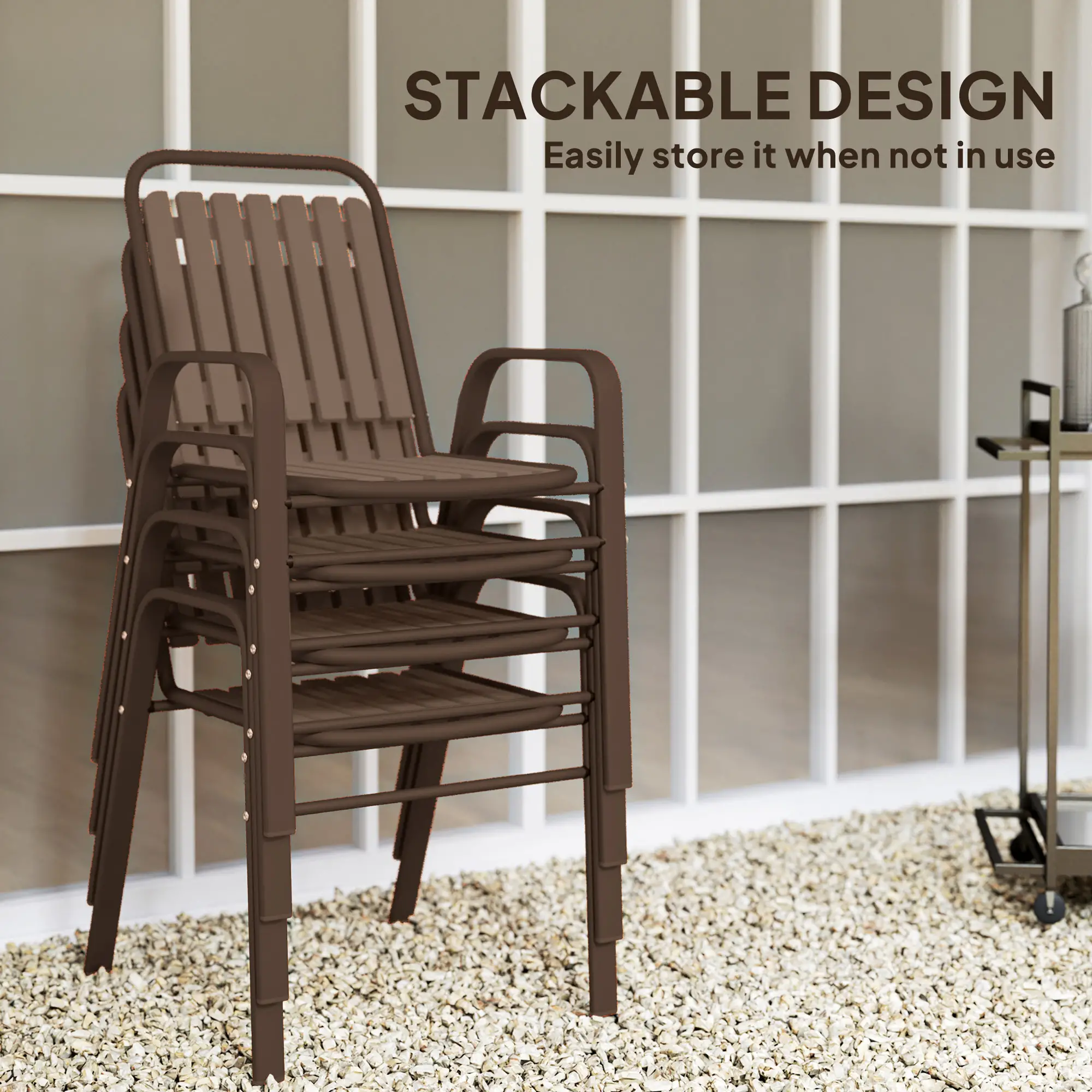Stackable Outdoor Dining Chairs, Set of 4, Dark Brown - Image 5