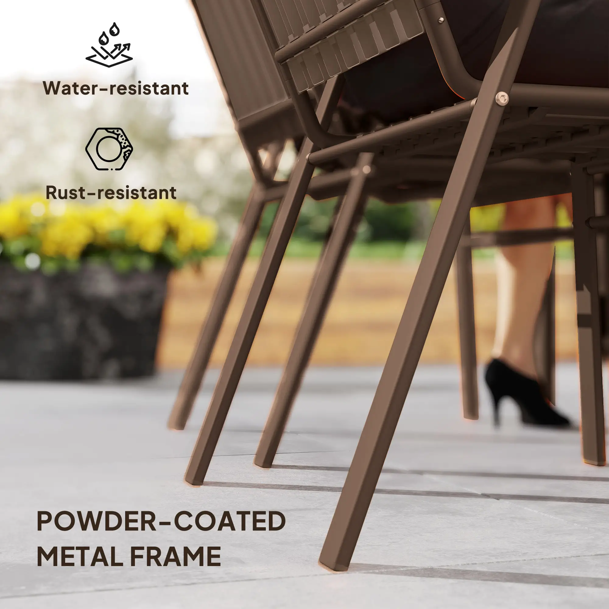 Stackable Outdoor Dining Chairs, Set of 4, Dark Brown - Image 6