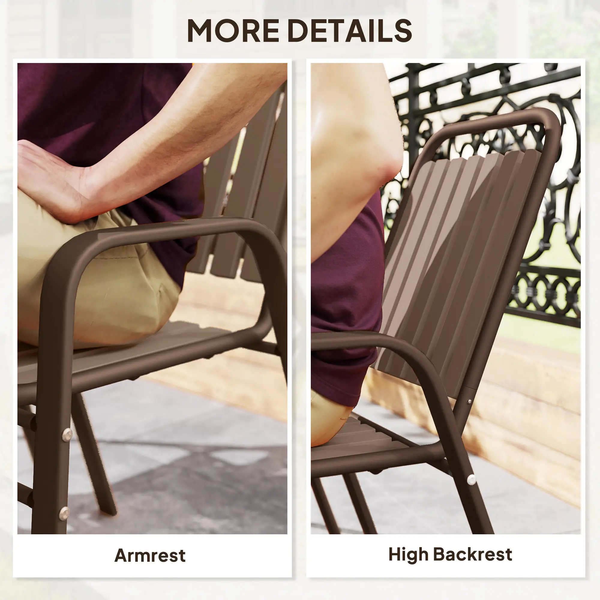 Stackable Outdoor Dining Chairs, Set of 4, Dark Brown - Image 7