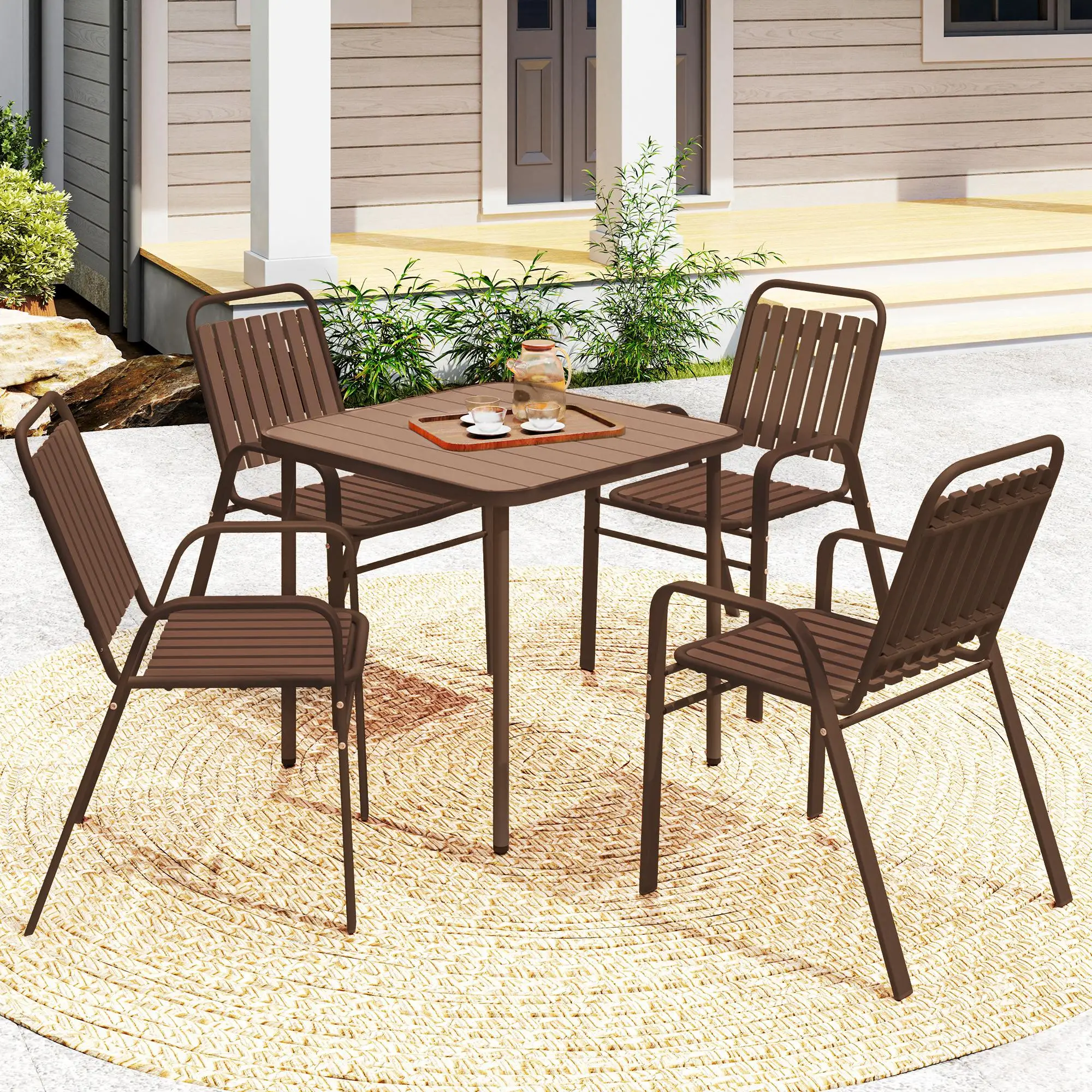Stackable Outdoor Dining Chairs, Set of 4, Dark Brown - Image 8