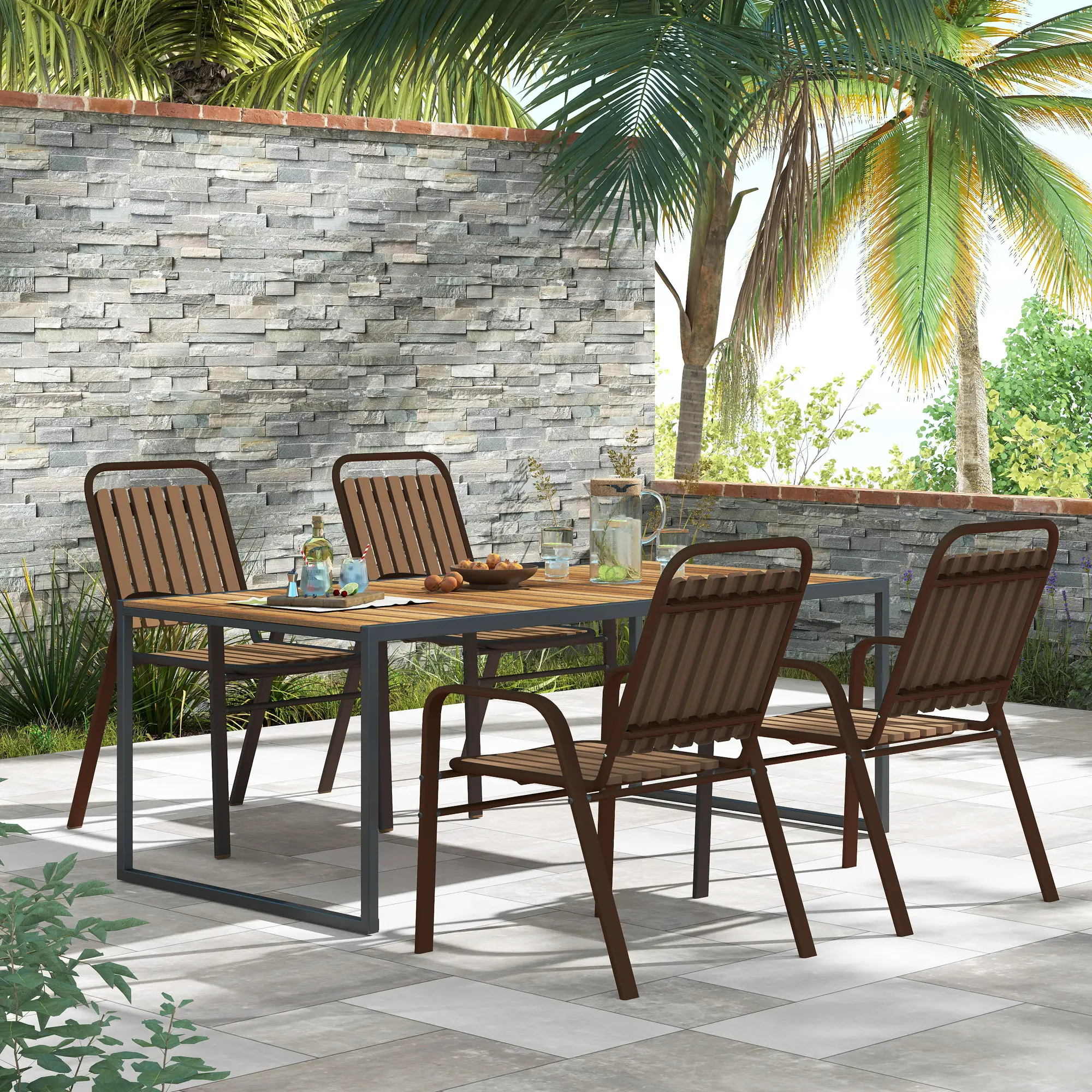 Stackable Outdoor Dining Chairs, Set of 4, Dark Brown - Image 9