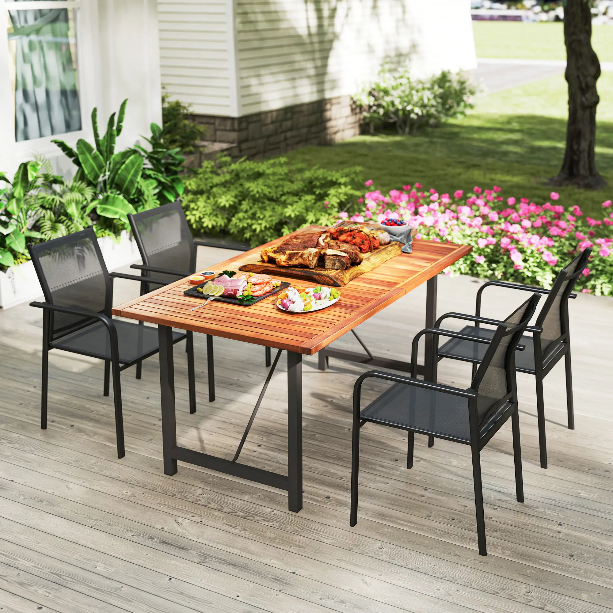 Stackable Patio Chairs Set of 4, 20" Deep Seat, All Weather Mesh, Black - Image 10