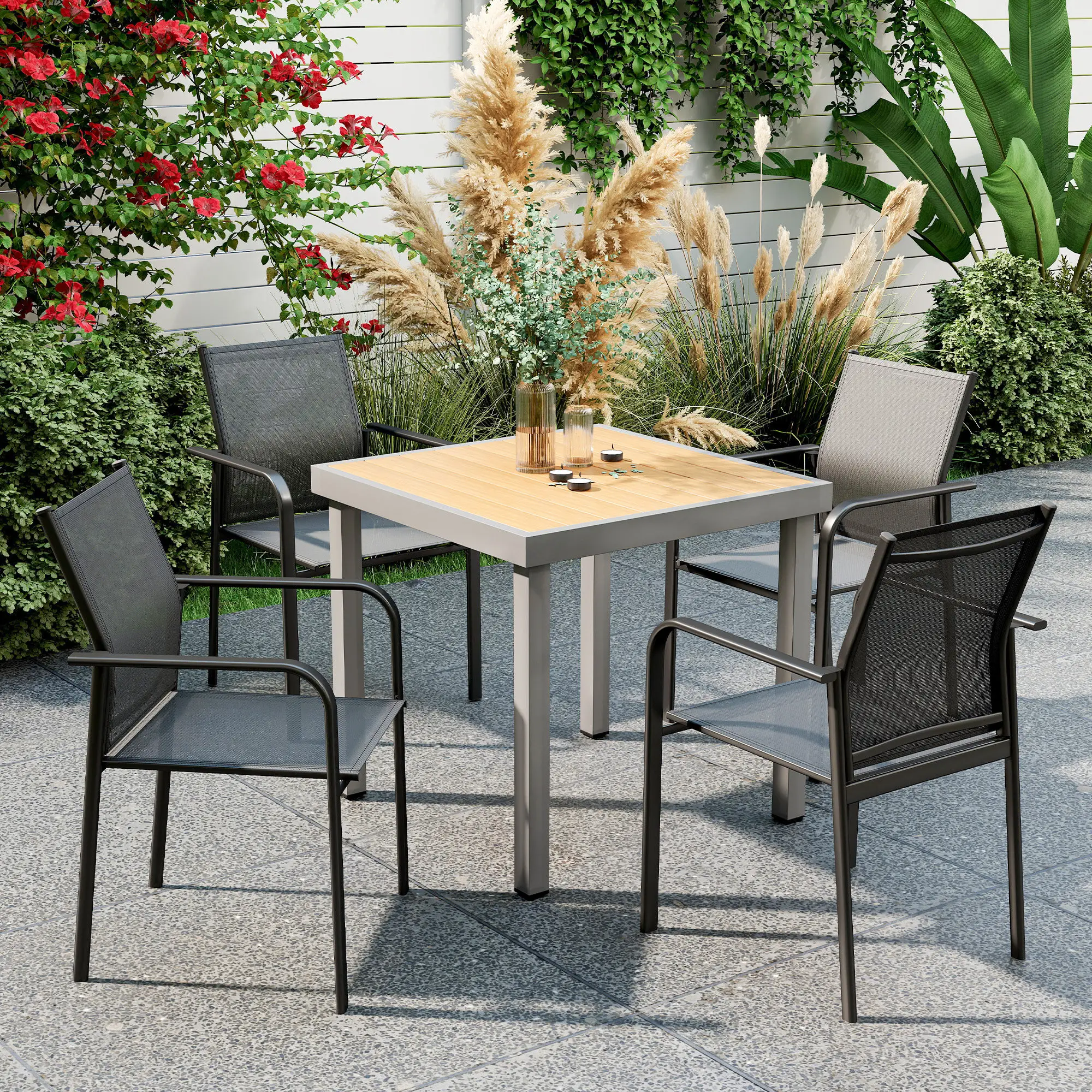 Stackable Patio Chairs Set of 4, 20" Deep Seat, All Weather Mesh, Black - Image 2
