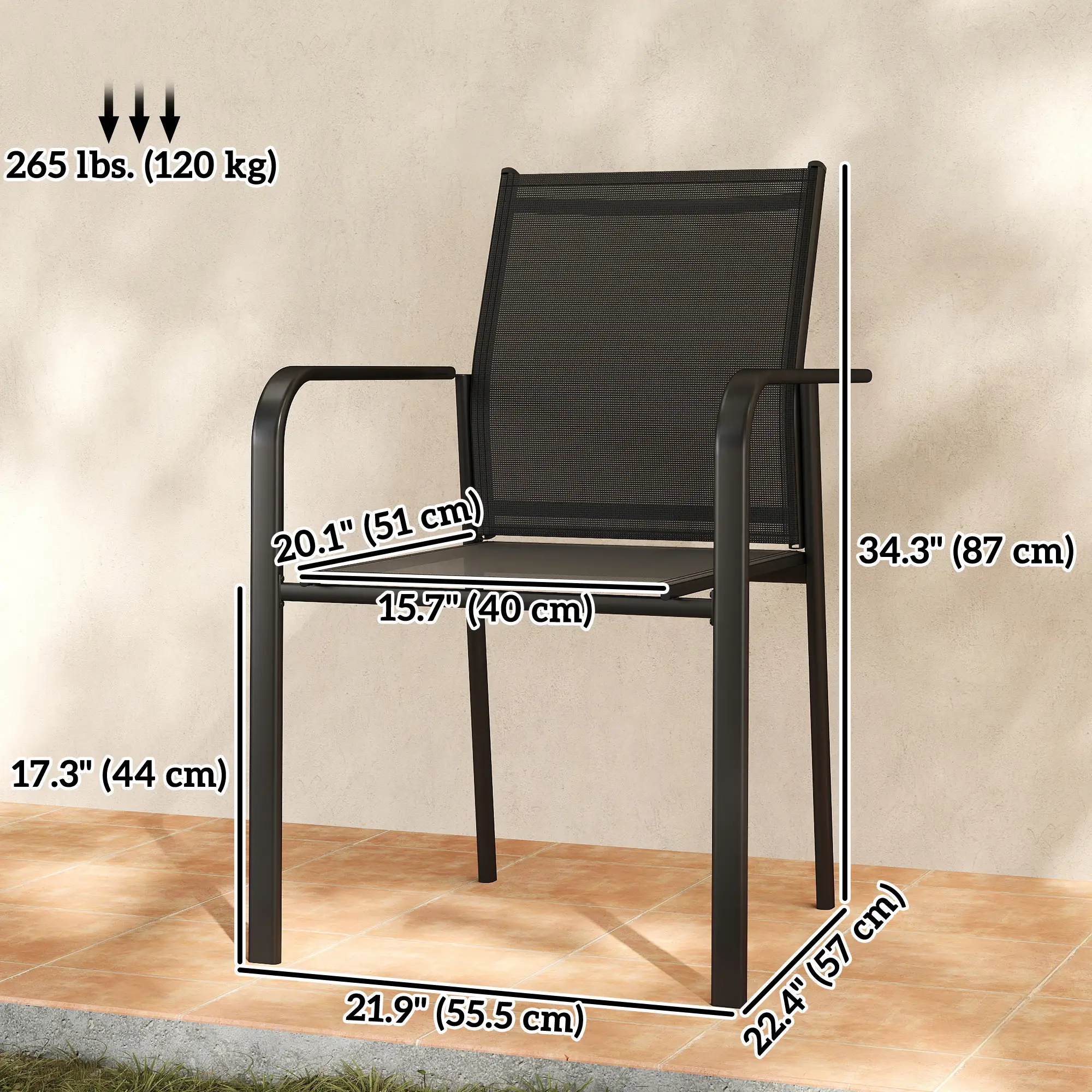 Stackable Patio Chairs Set of 4, 20" Deep Seat, All Weather Mesh, Black - Image 3
