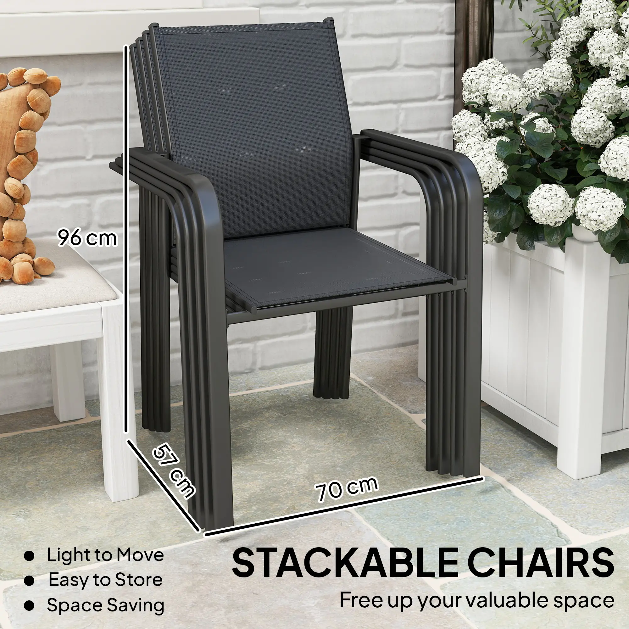 Stackable Patio Chairs Set of 4, 20" Deep Seat, All Weather Mesh, Black - Image 4