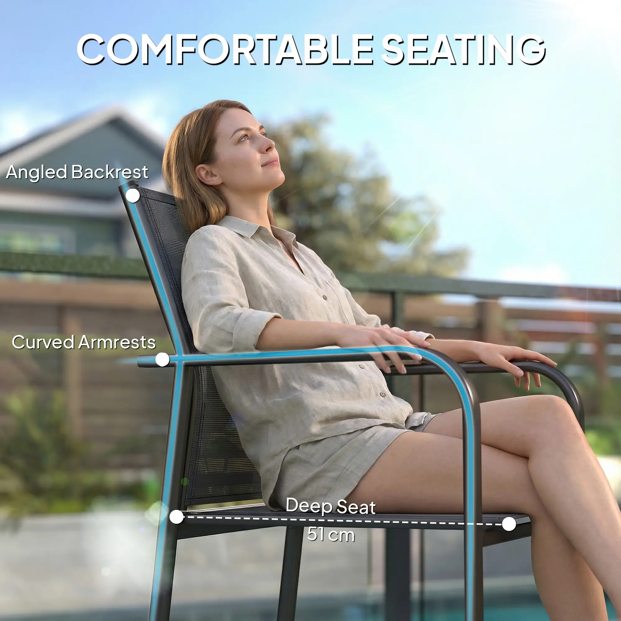 Stackable Patio Chairs Set of 4, 20" Deep Seat, All Weather Mesh, Black - Image 5