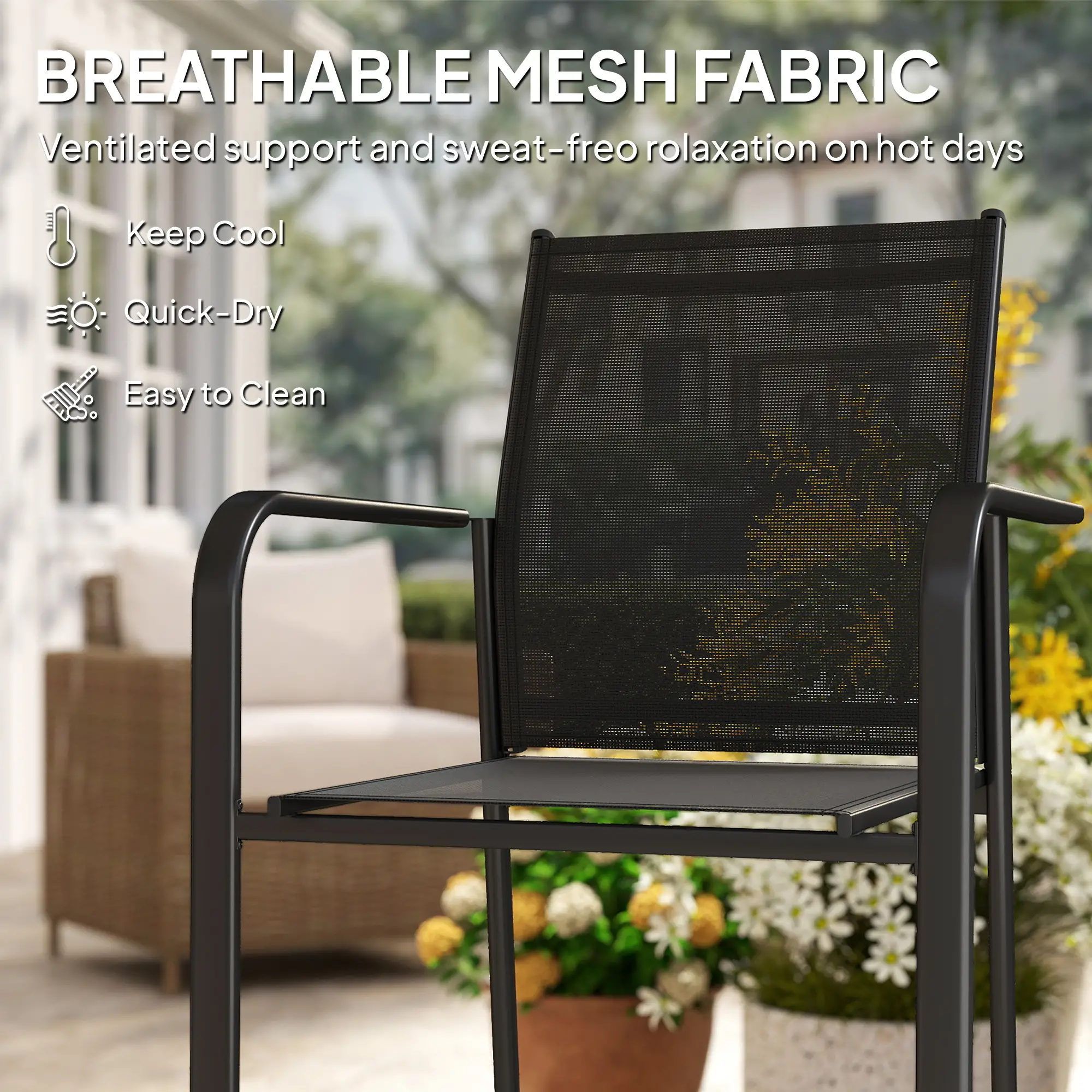 Stackable Patio Chairs Set of 4, 20" Deep Seat, All Weather Mesh, Black - Image 6