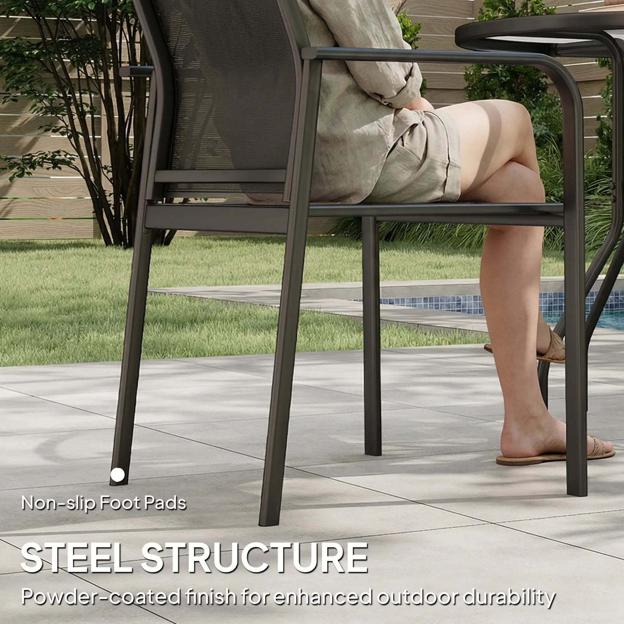 Stackable Patio Chairs Set of 4, 20" Deep Seat, All Weather Mesh, Black - Image 7