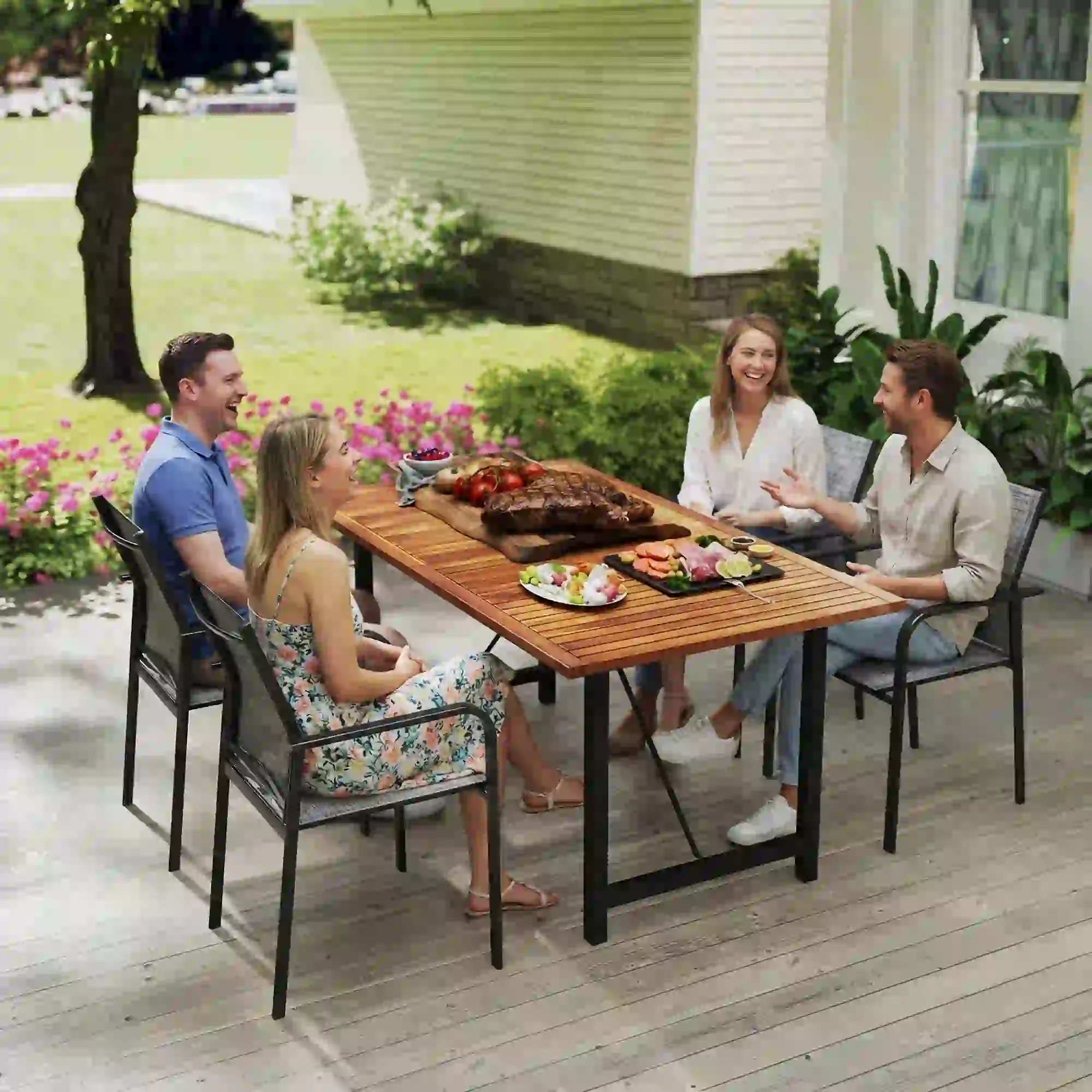 Stackable Patio Chairs Set of 4, 20" Deep Seat, All Weather Mesh, Grey - Image 10