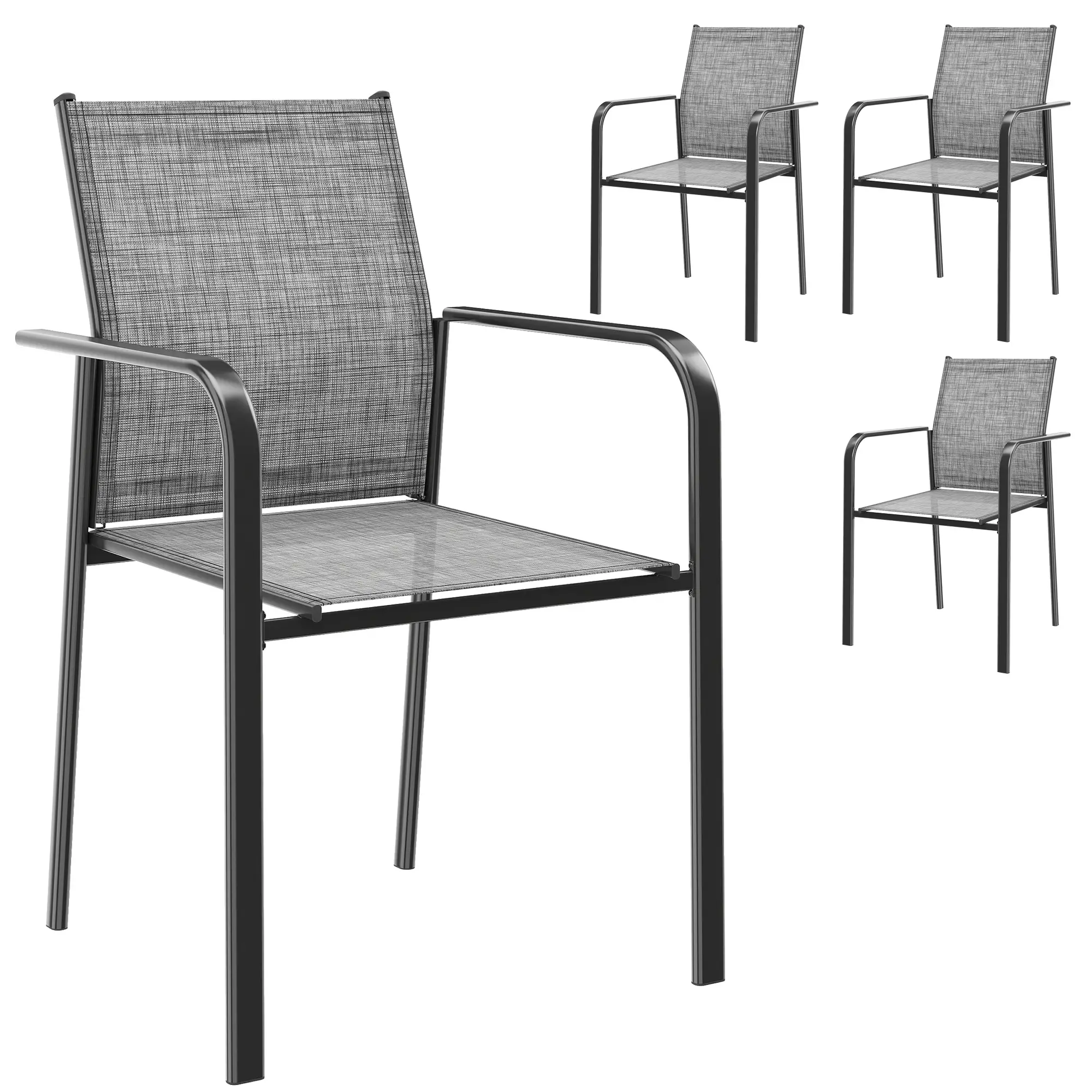 Stackable Patio Chairs Set of 4, 20" Deep Seat, All Weather Mesh, Grey - Image 11
