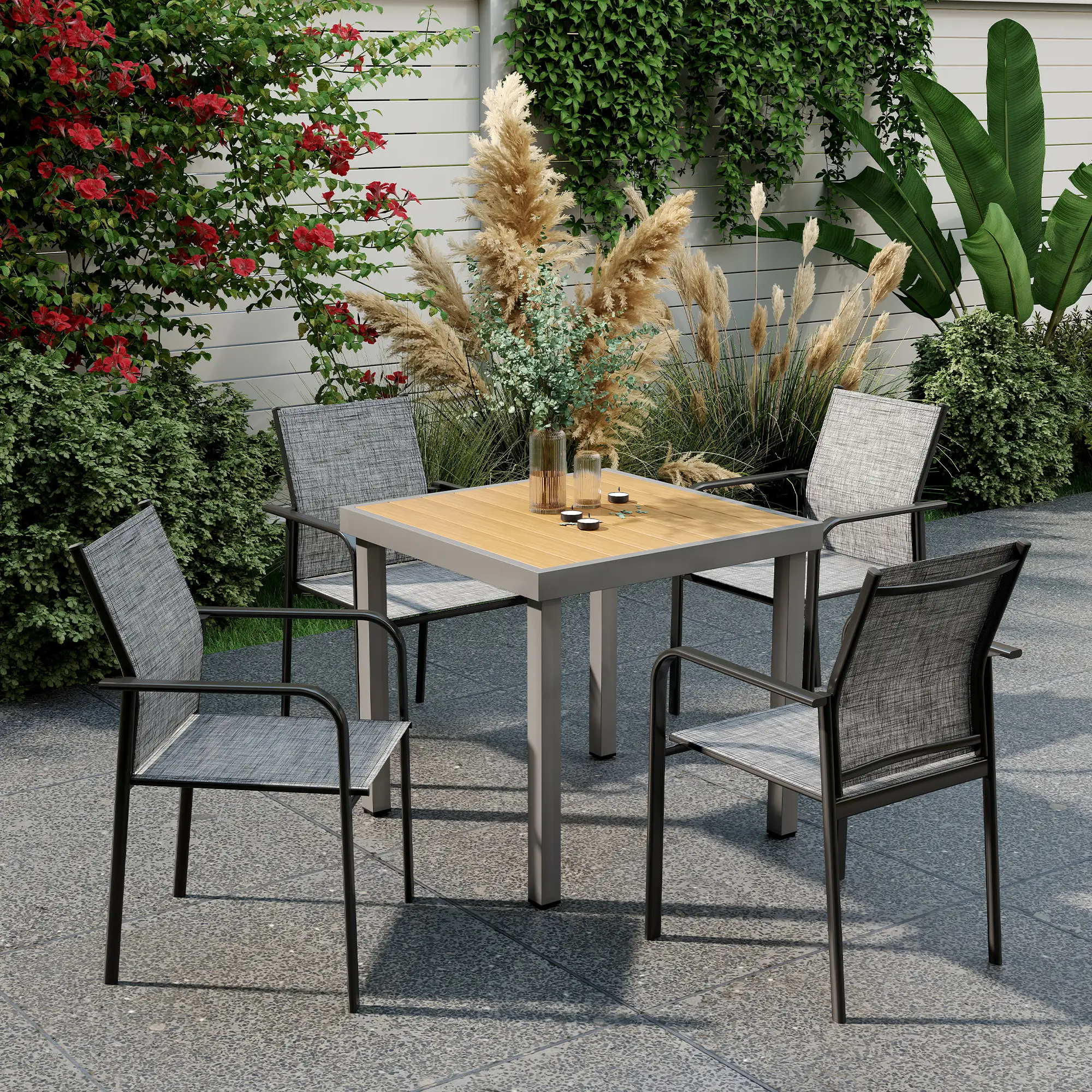 Stackable Patio Chairs Set of 4, 20" Deep Seat, All Weather Mesh, Grey - Image 2