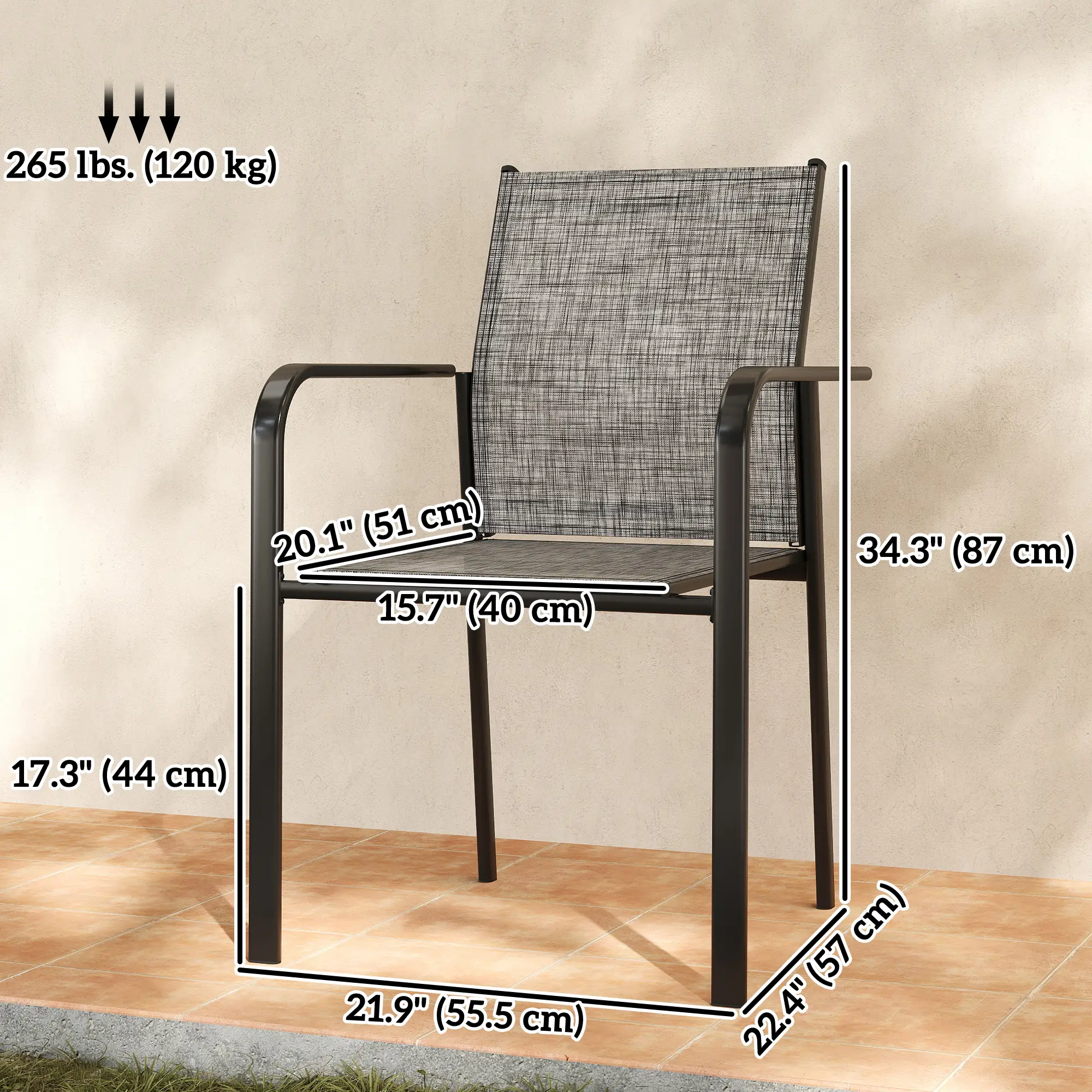 Stackable Patio Chairs Set of 4, 20" Deep Seat, All Weather Mesh, Grey - Image 3
