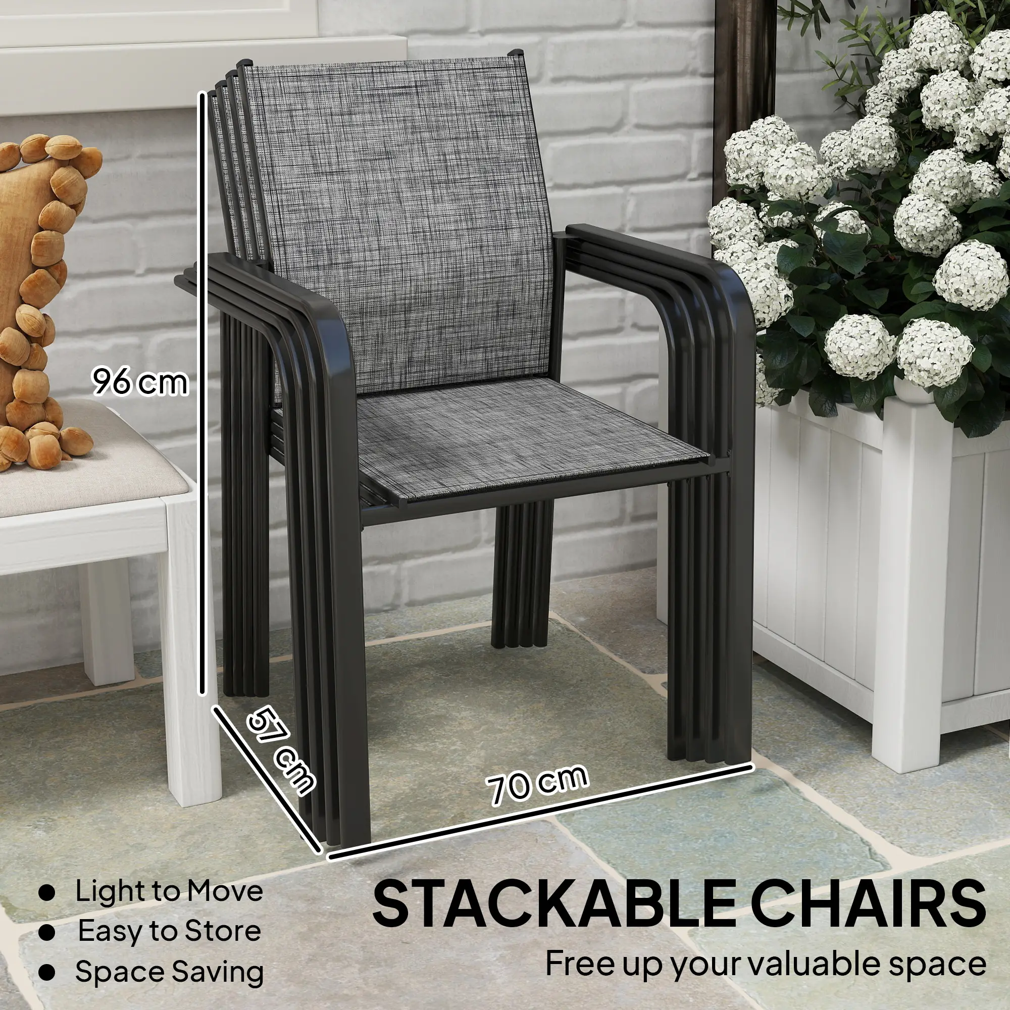 Stackable Patio Chairs Set of 4, 20" Deep Seat, All Weather Mesh, Grey - Image 4