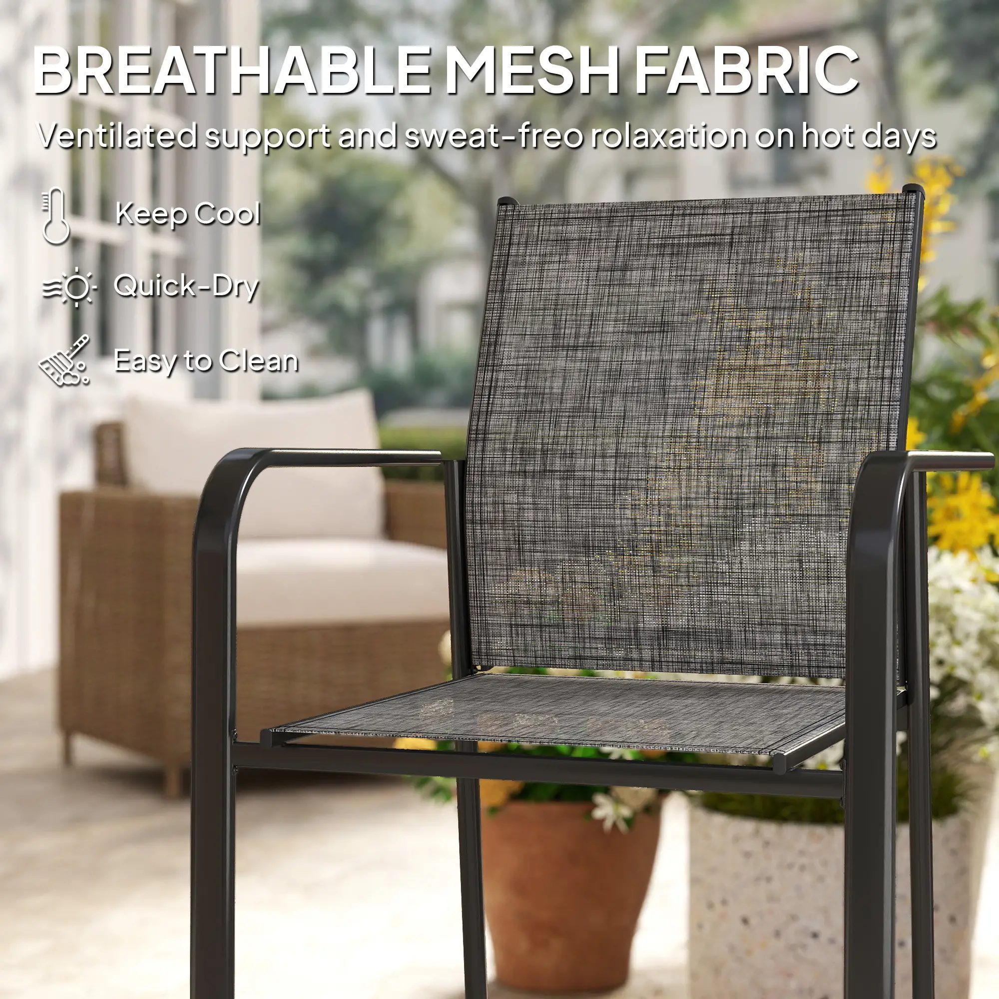 Stackable Patio Chairs Set of 4, 20" Deep Seat, All Weather Mesh, Grey - Image 6