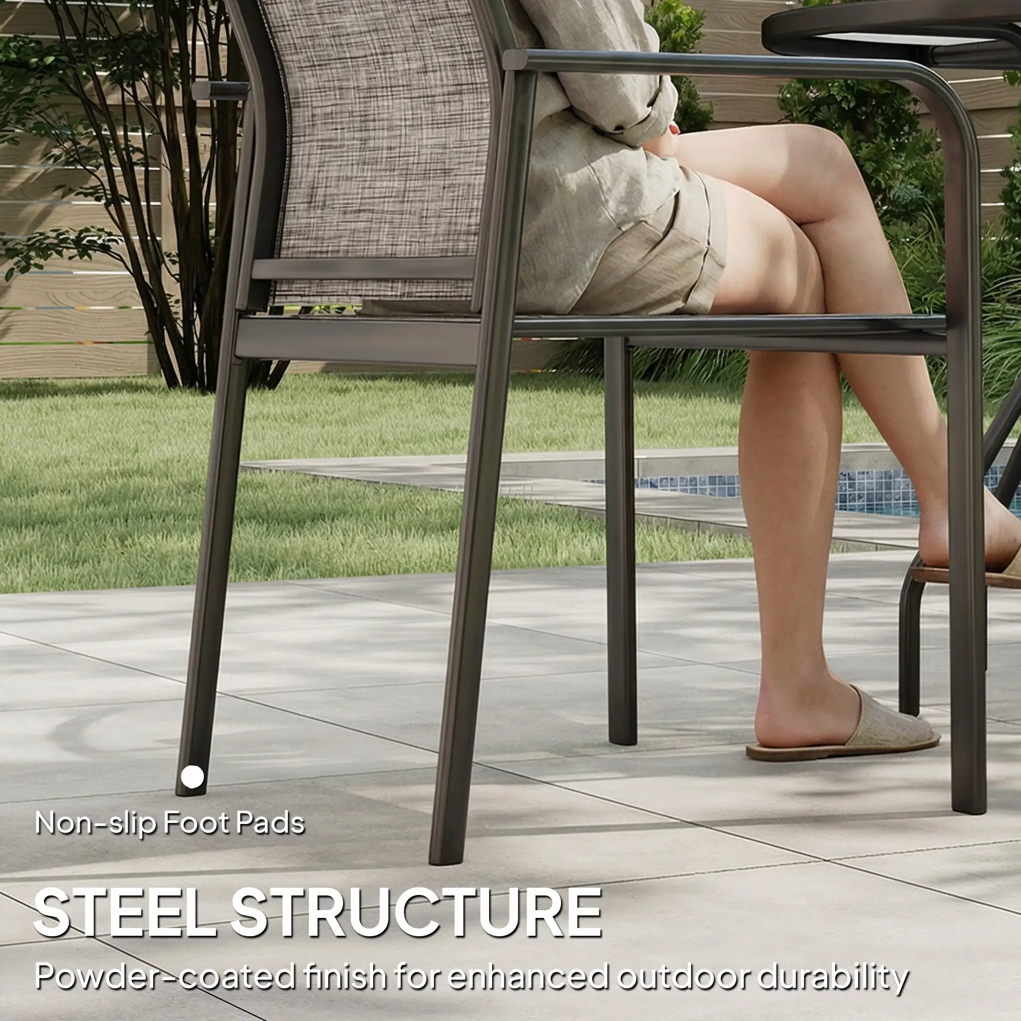 Stackable Patio Chairs Set of 4, 20" Deep Seat, All Weather Mesh, Grey - Image 7