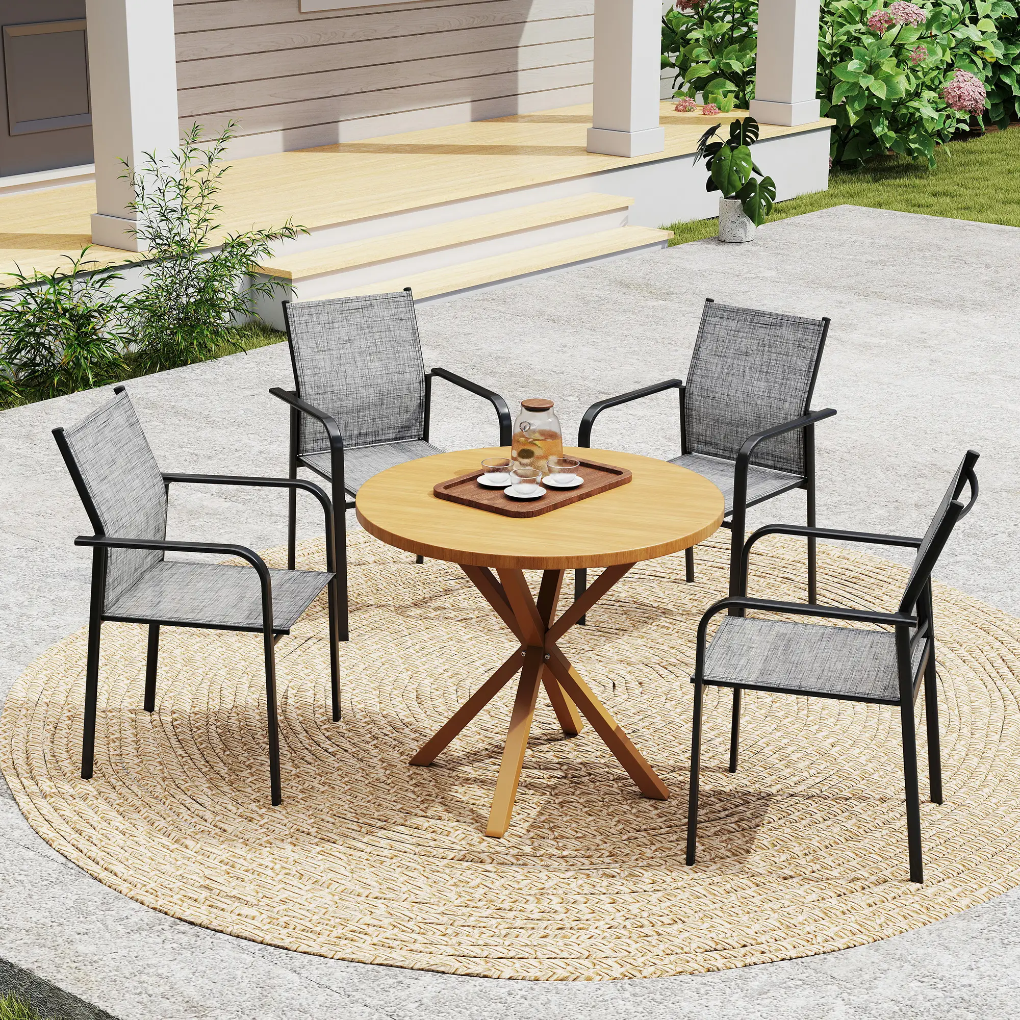 Stackable Patio Chairs Set of 4, 20" Deep Seat, All Weather Mesh, Grey - Image 8