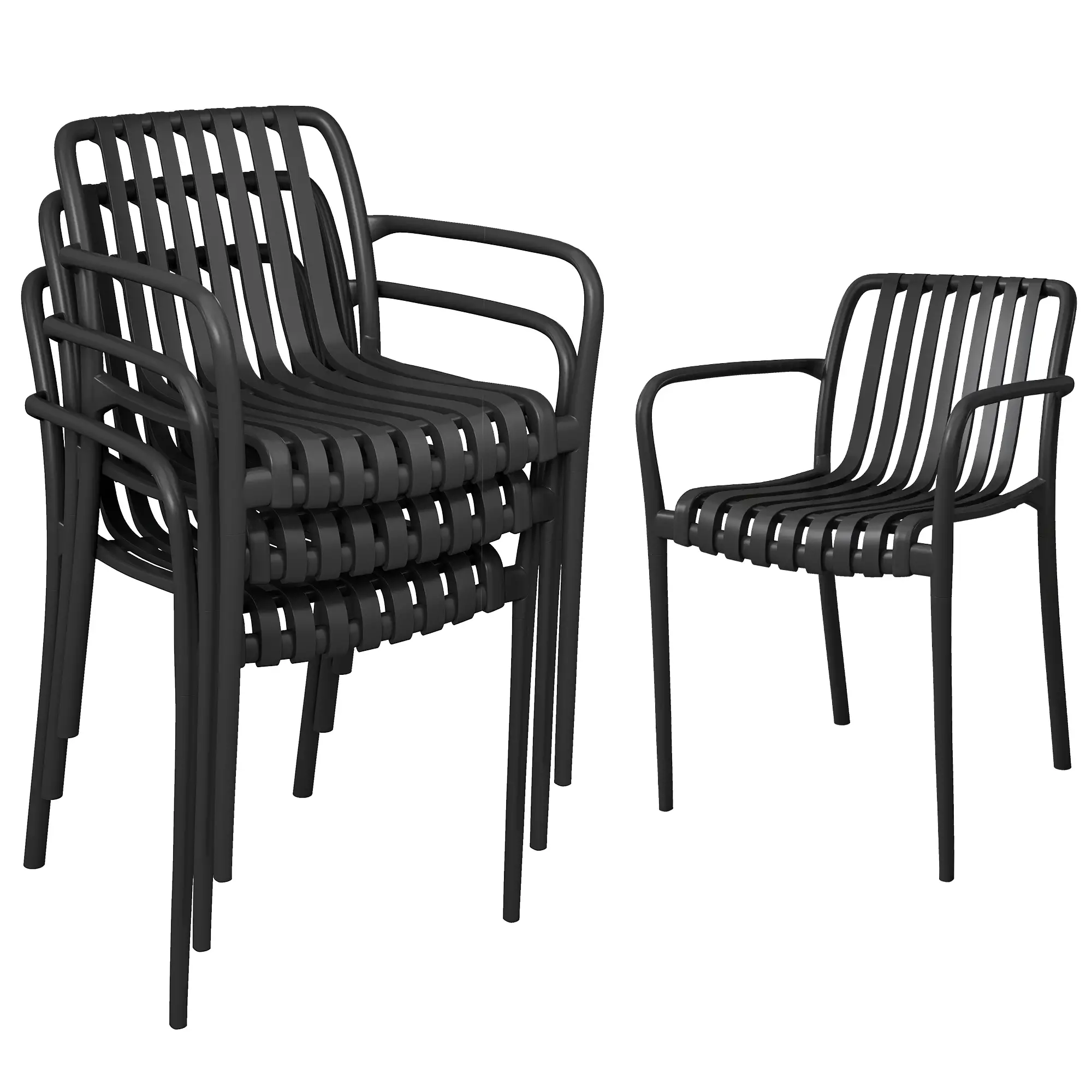 Stackable Patio Chairs Set of 4, Outdoor Dining, Black - Image 11
