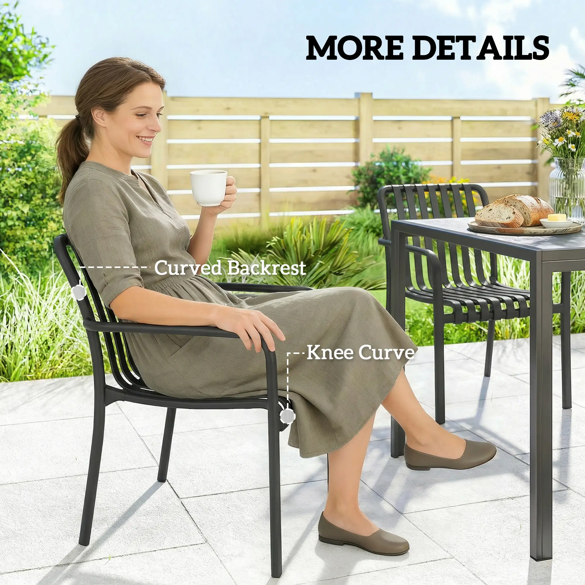 Stackable Patio Chairs Set of 4, Outdoor Dining, Black - Image 9