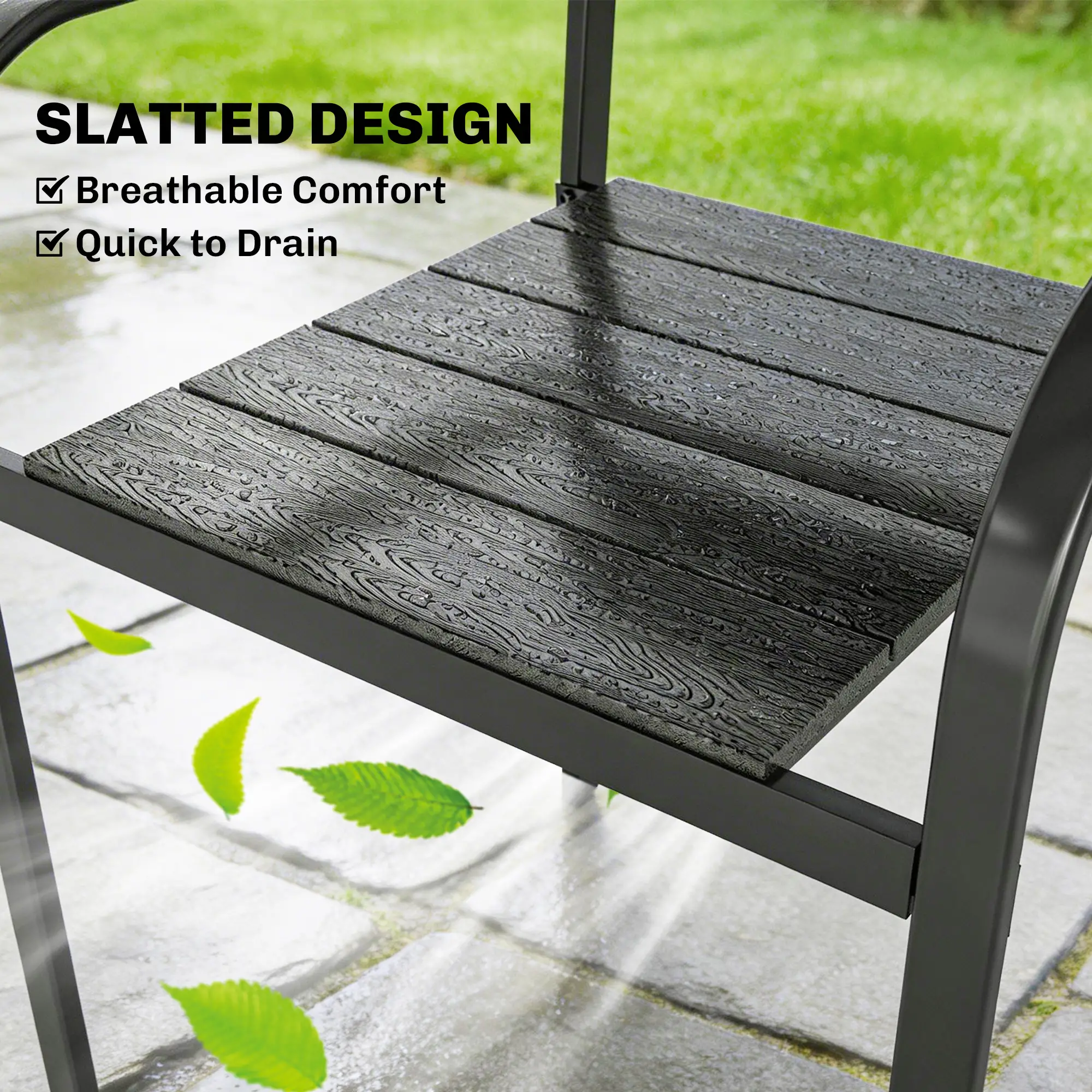 Stackable Patio Chairs Set Of 4, Outdoor Dining Chairs, Black - Image 6