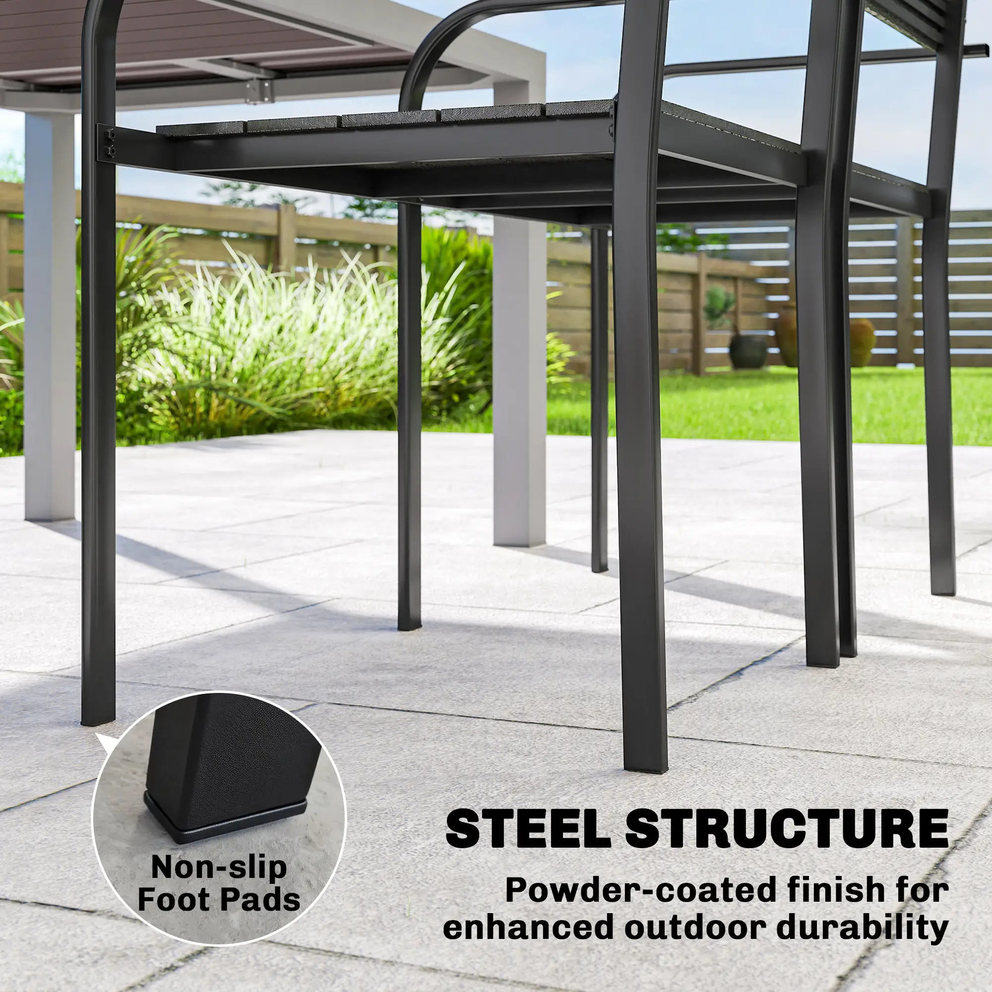 Stackable Patio Chairs Set Of 4, Outdoor Dining Chairs, Black - Image 7