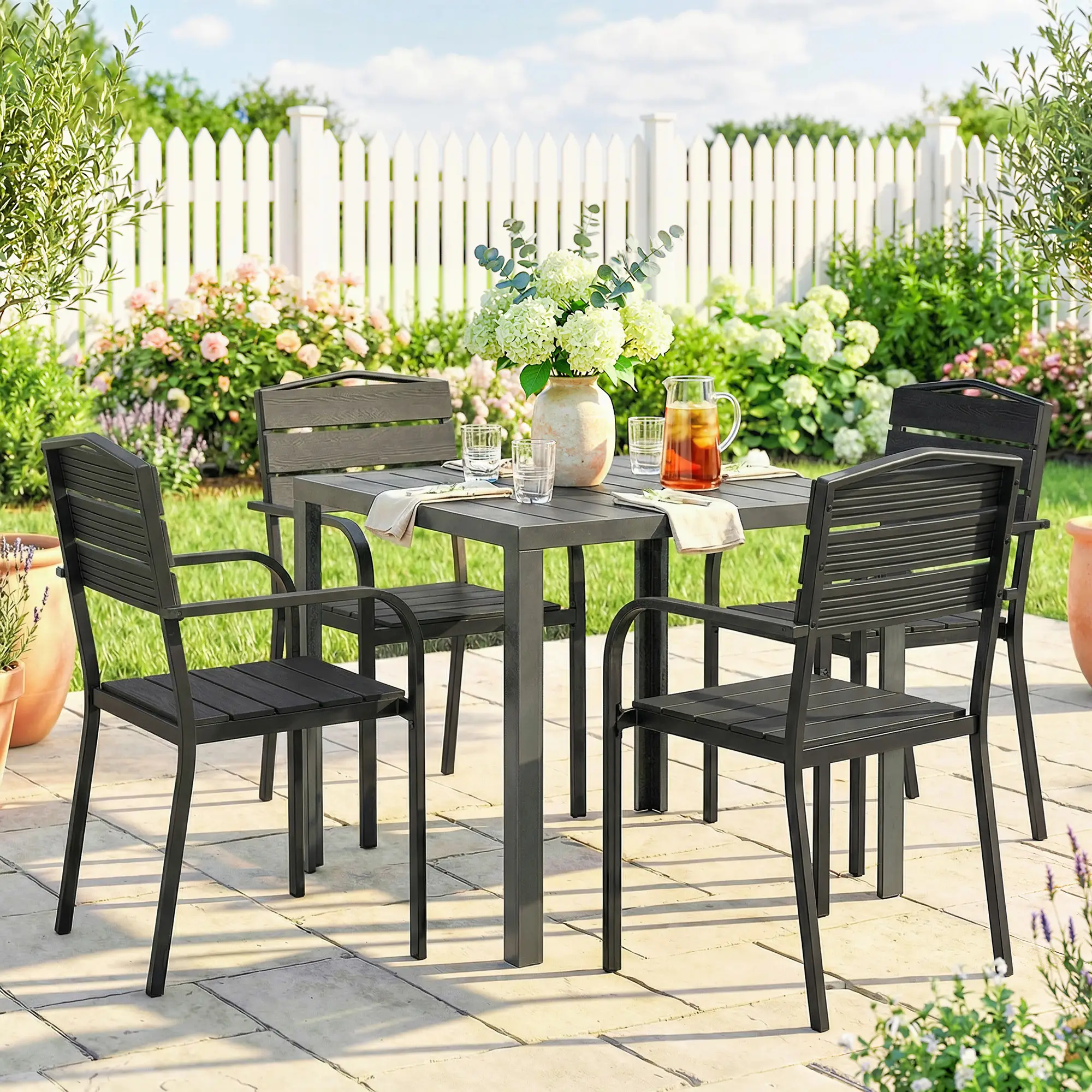 Stackable Patio Chairs Set Of 4, Outdoor Dining Chairs, Black - Image 8