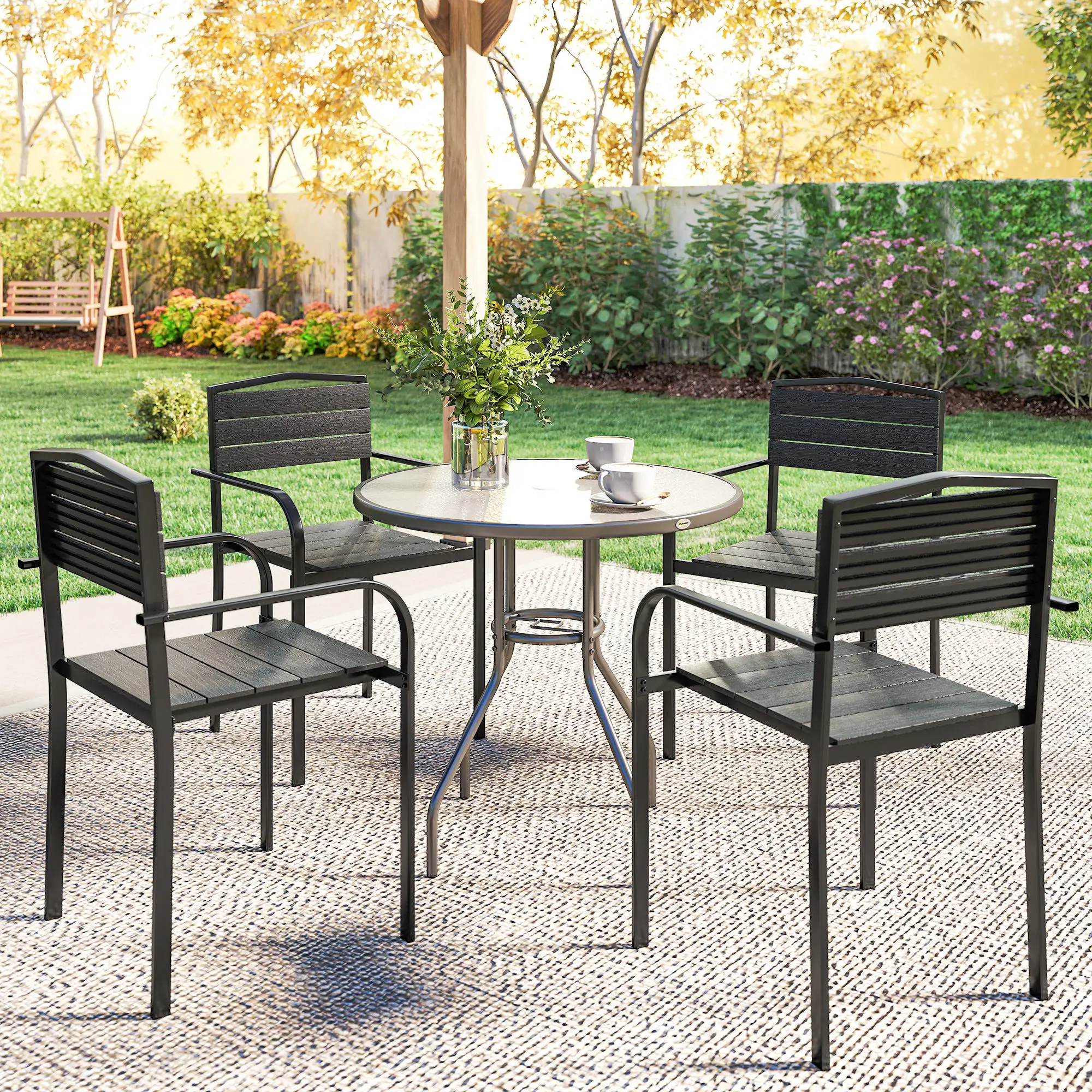 Stackable Patio Chairs Set Of 4, Outdoor Dining Chairs, Black - Image 9
