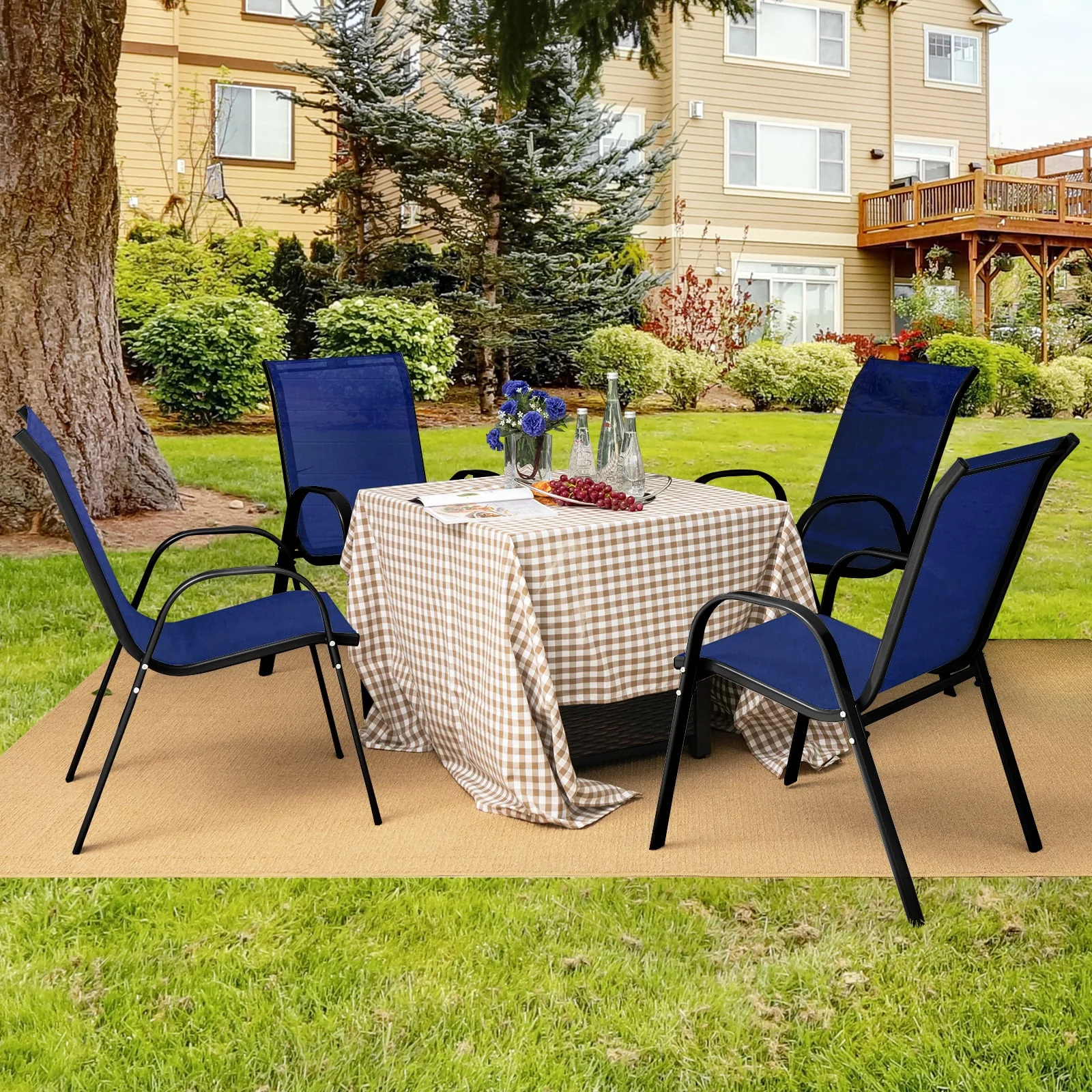 Stackable Patio Dining Chairs Set, 2 Chairs, Navy - Image 2