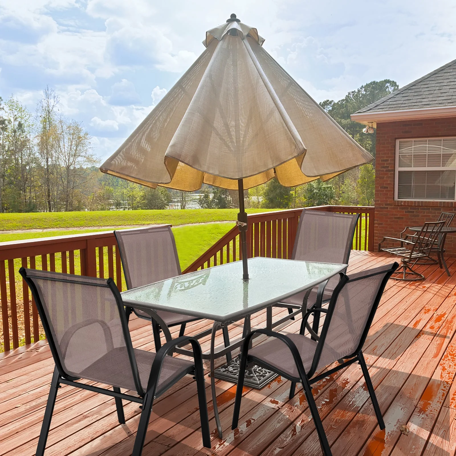 Stackable Patio Dining Chairs, Set of 2, Brown - Image 2