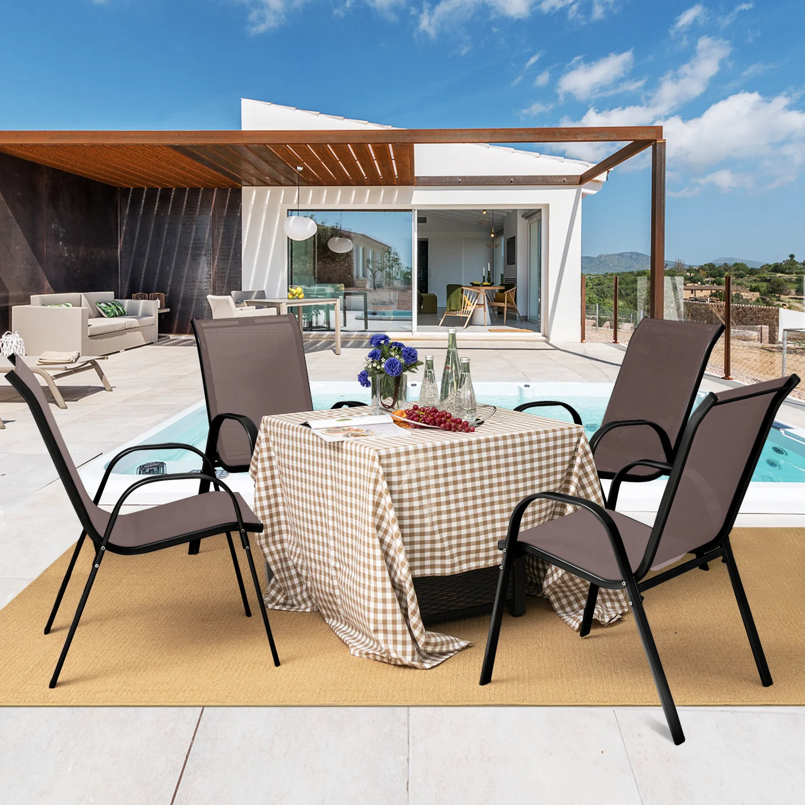 Stackable Patio Dining Chairs, Set of 2, Brown - Image 3
