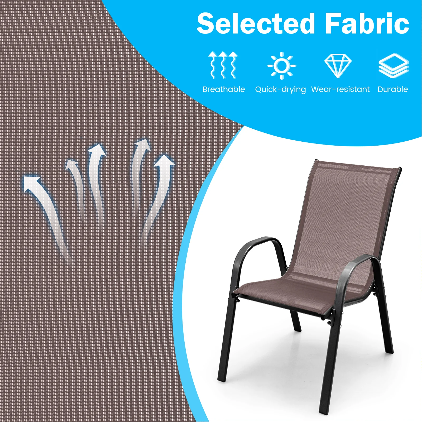 Stackable Patio Dining Chairs, Set of 2, Brown - Image 5