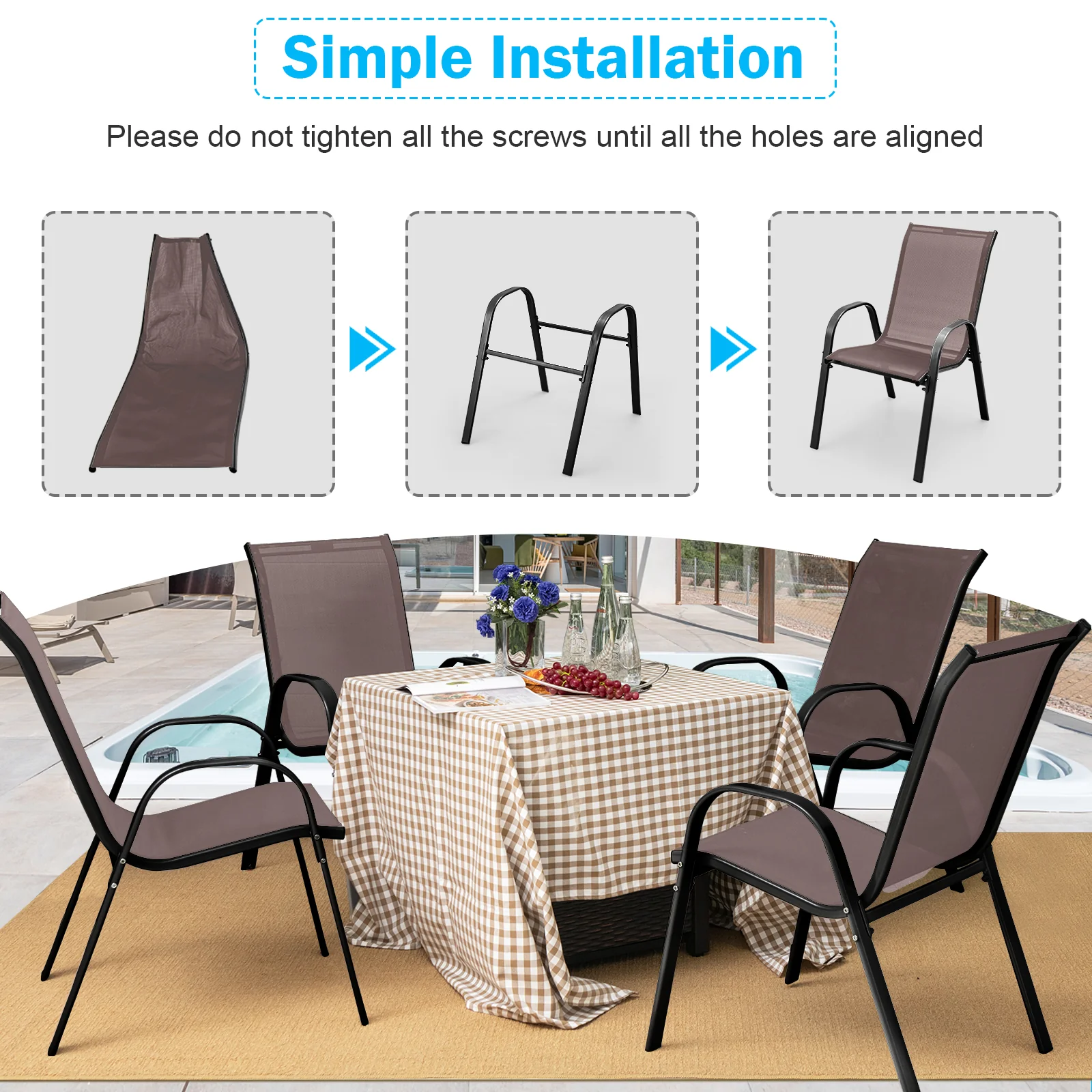 Stackable Patio Dining Chairs, Set of 2, Brown - Image 7
