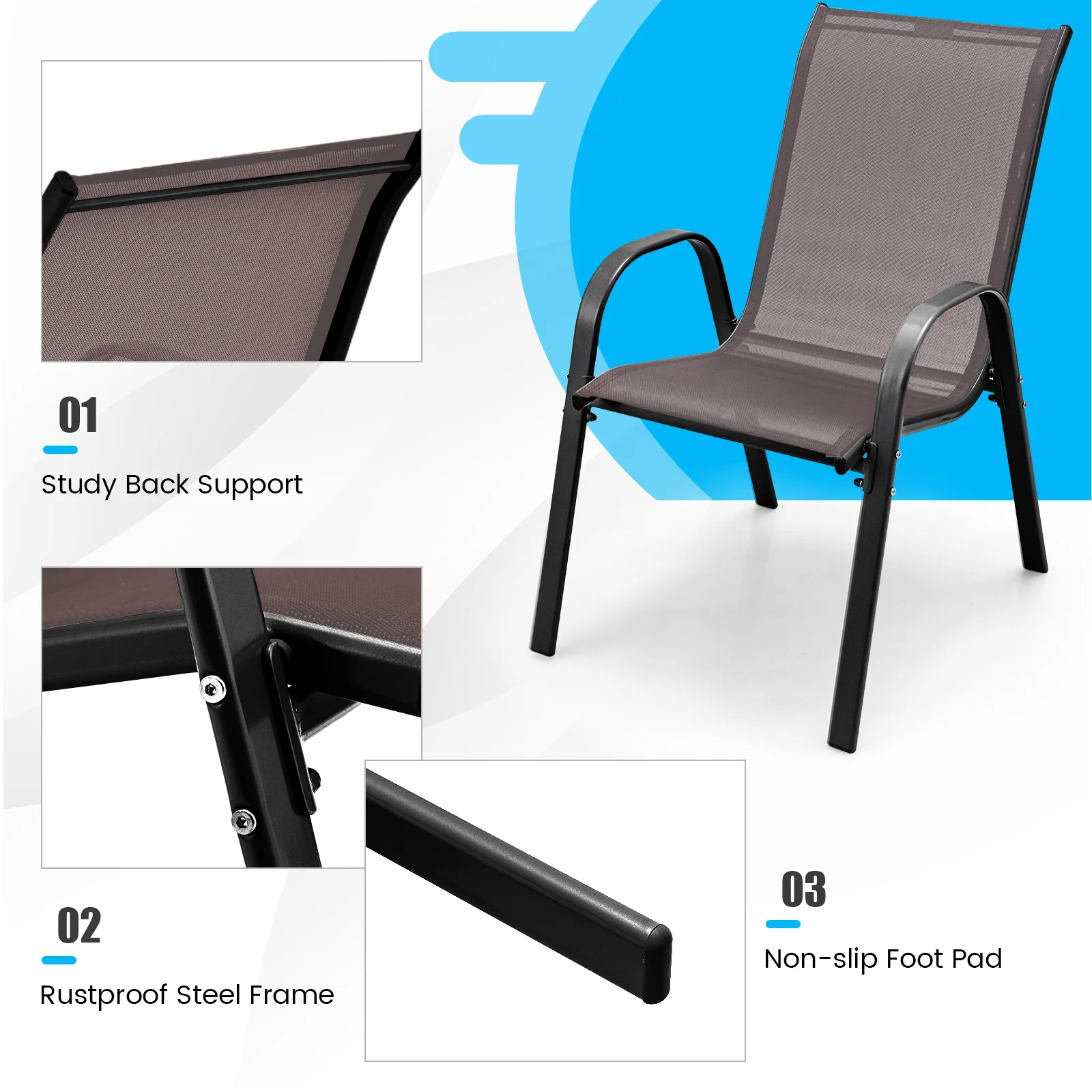 Stackable Patio Dining Chairs, Set of 2, Brown - Image 8
