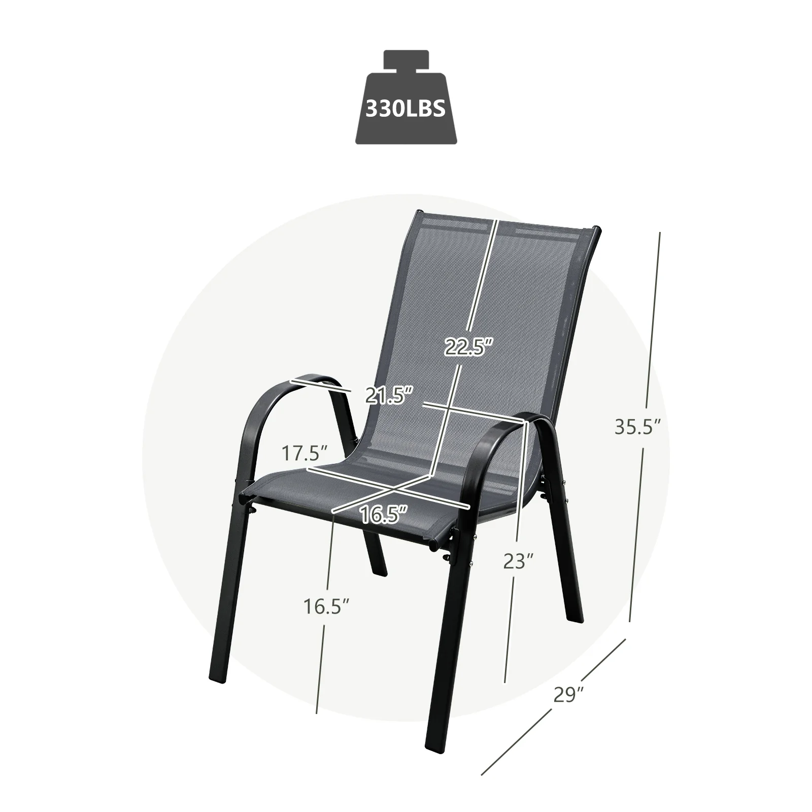 Stackable Patio Dining Chairs, Set of 2, Gray - Image 4