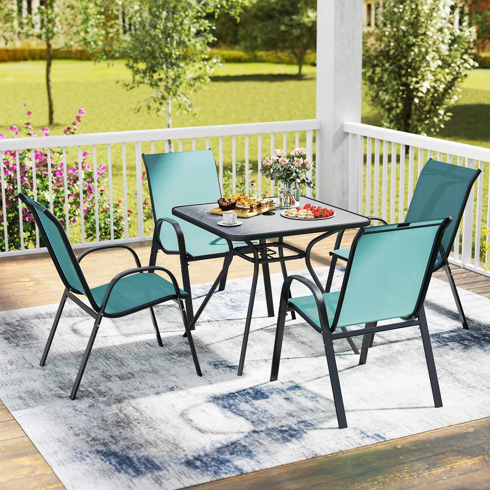 Stackable Patio Dining Chairs, Set of 2, Turquoise - Image 2