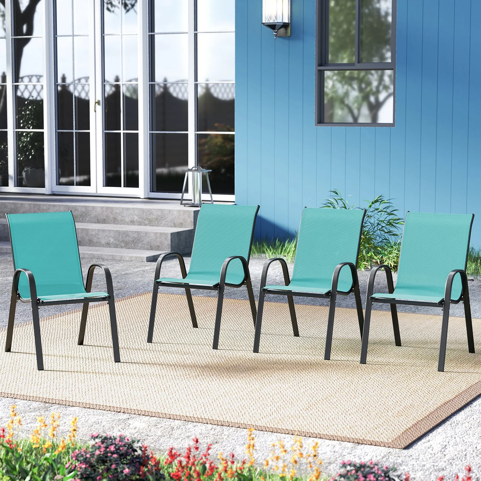 Stackable Patio Dining Chairs, Set of 2, Turquoise - Image 3