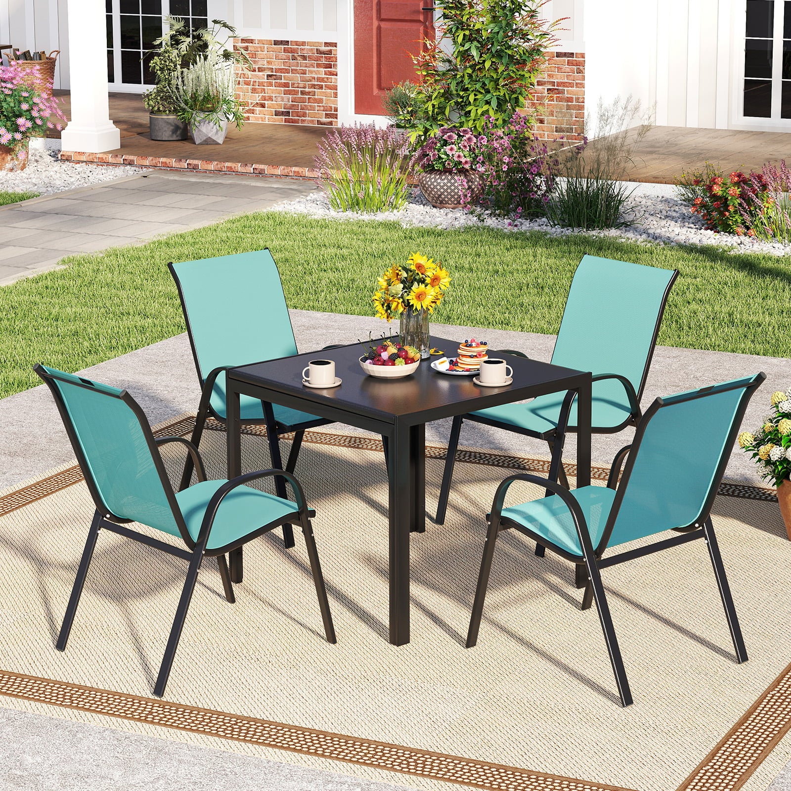 Stackable Patio Dining Chairs, Set of 2, Turquoise - Image 5