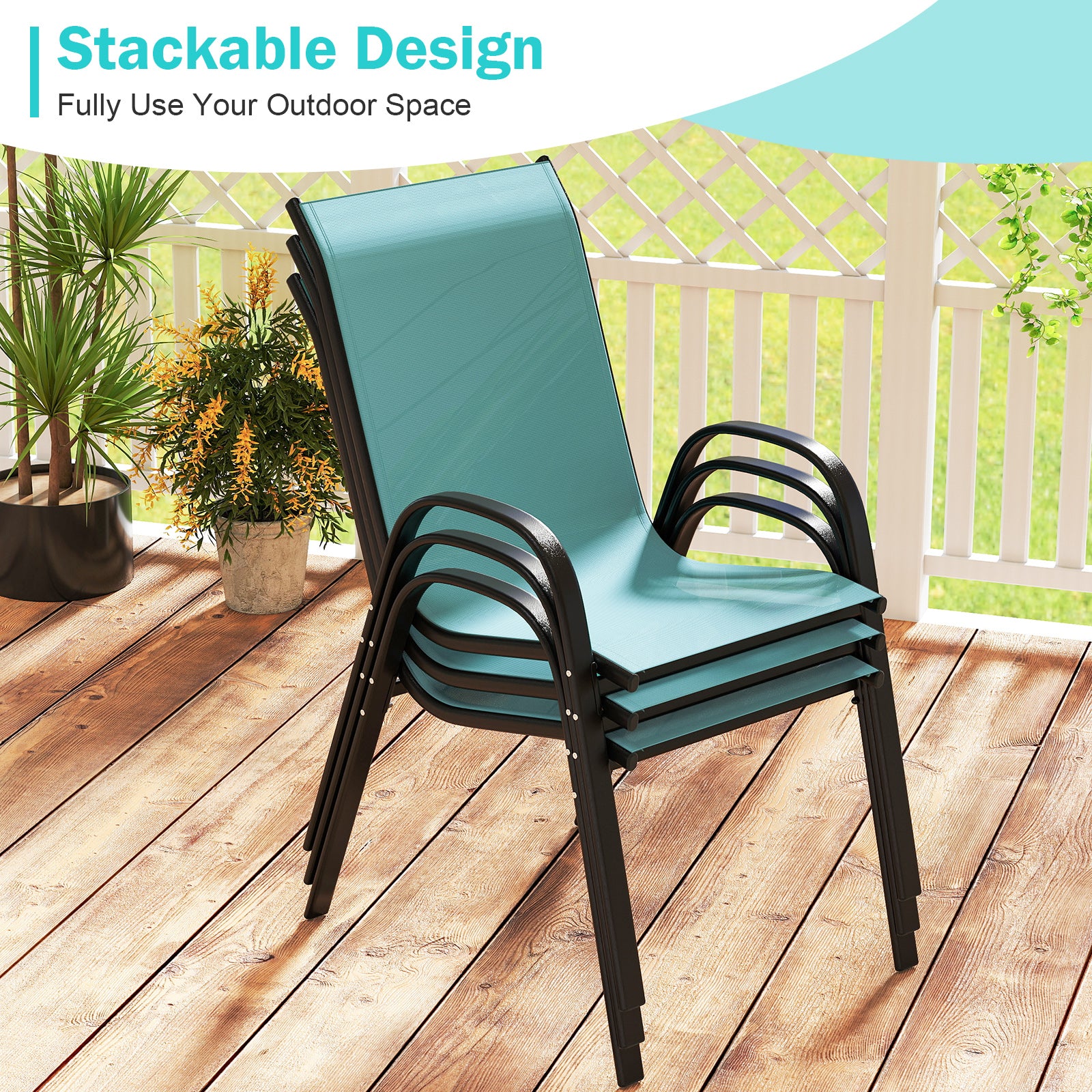 Stackable Patio Dining Chairs, Set of 2, Turquoise - Image 9