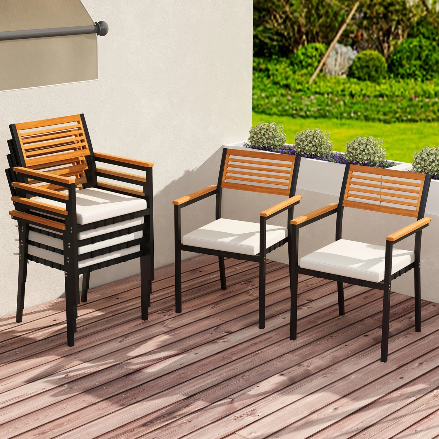 Stackable Patio Dining Chairs Set of 6 with Cushions - Image 2