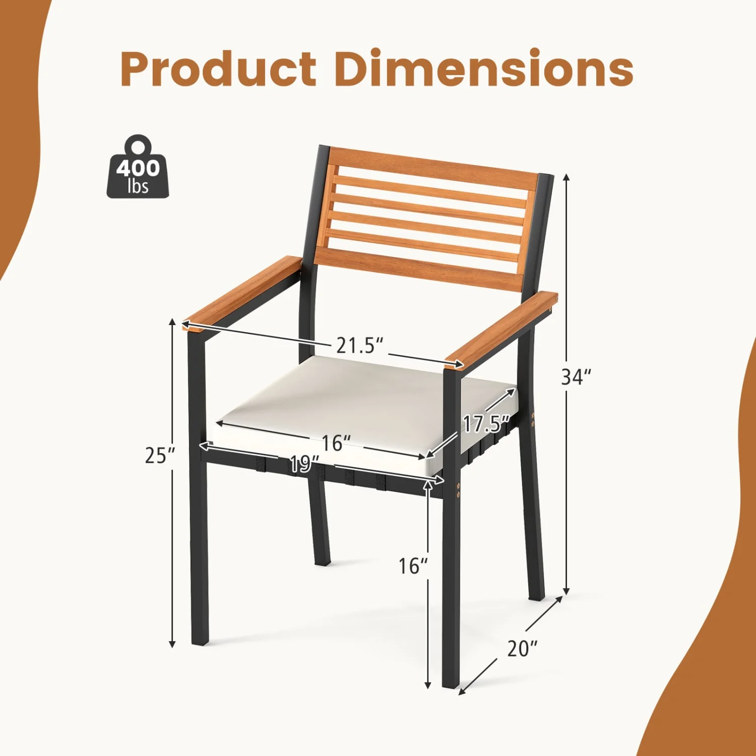 Stackable Patio Dining Chairs Set of 6 with Cushions - Image 3