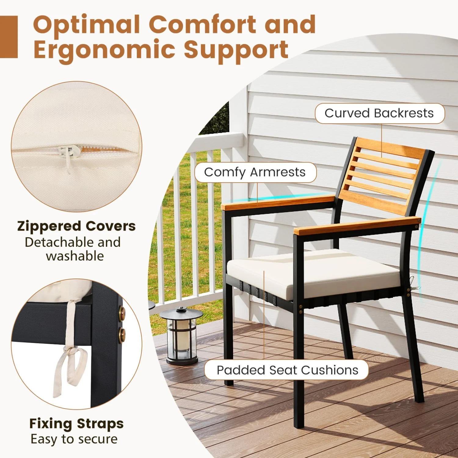 Stackable Patio Dining Chairs Set of 6 with Cushions - Image 4