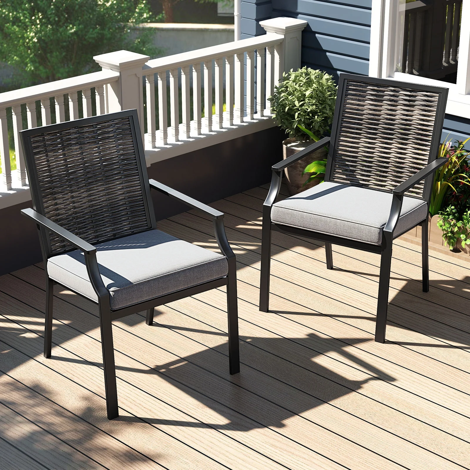 Stackable Rattan Armchairs Set Of 2, With Removable Cushions, Grey - Image 3