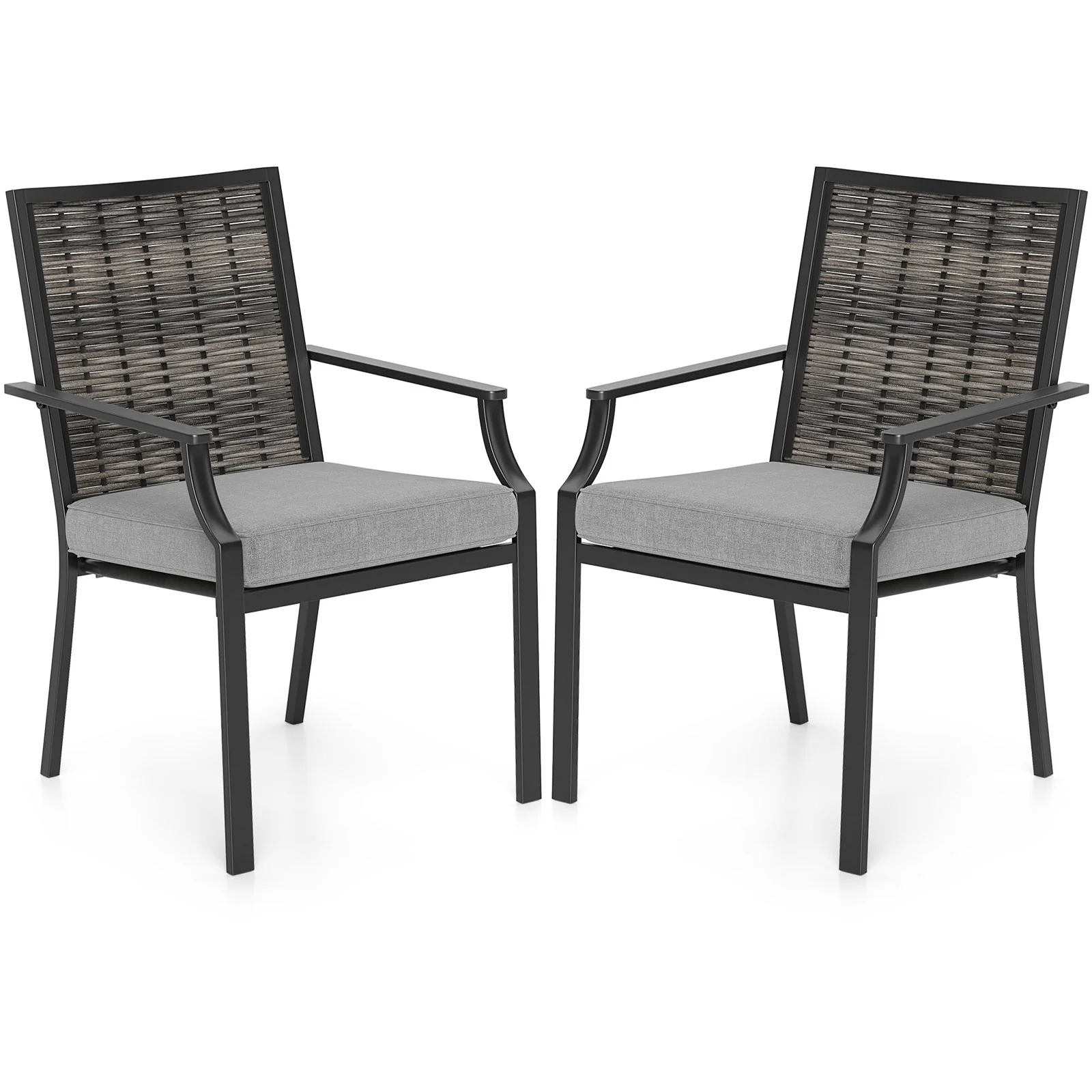 Stackable Rattan Armchairs Set Of 2, With Removable Cushions, Grey - Image 4
