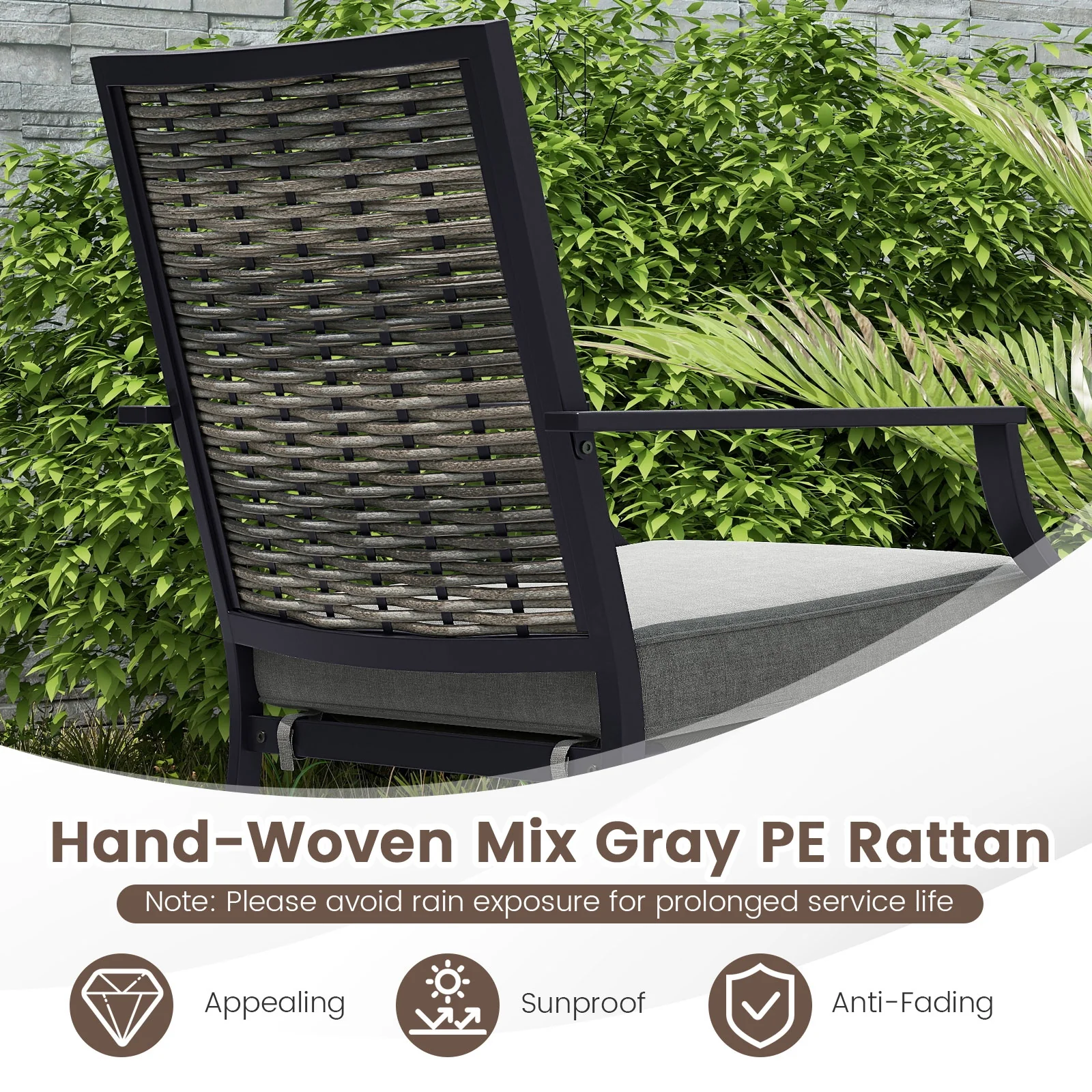 Stackable Rattan Armchairs Set Of 2, With Removable Cushions, Grey - Image 7