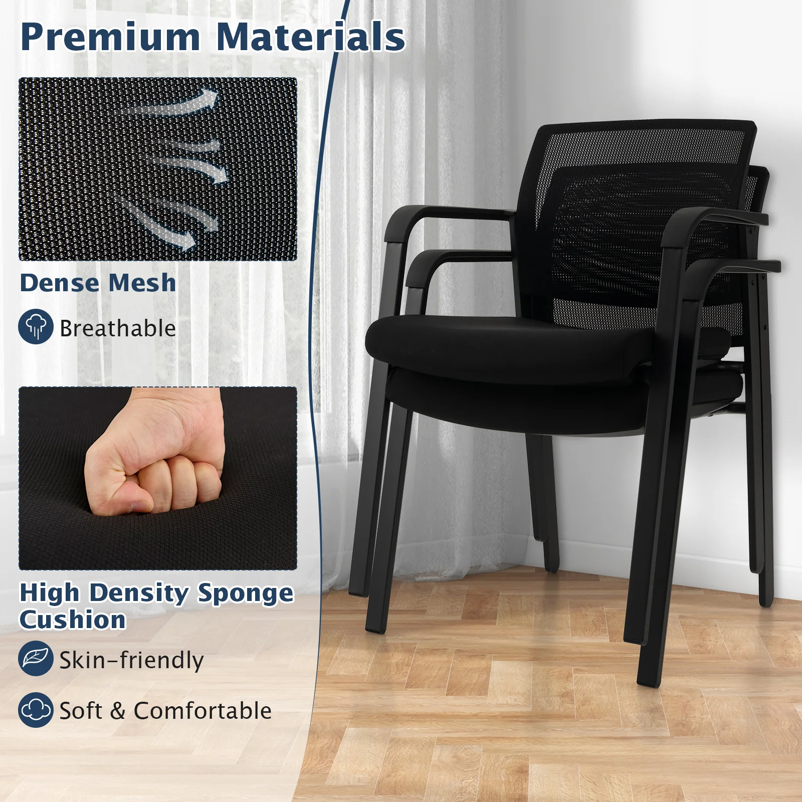 Stackable Reception Chairs, Set of 2, Black - Image 10